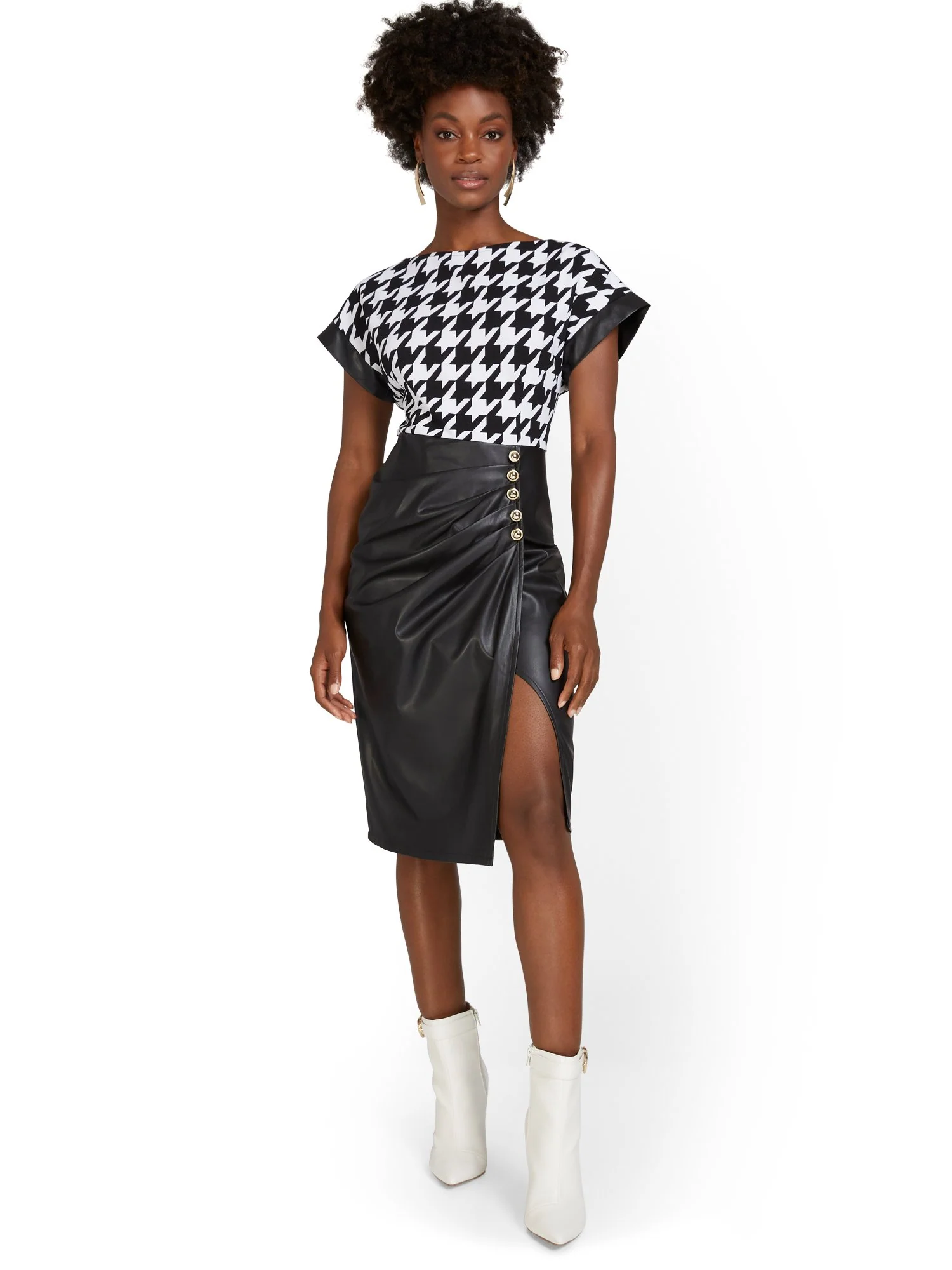 Houndstooth Faux-Leather Twofer Dress - Image 2