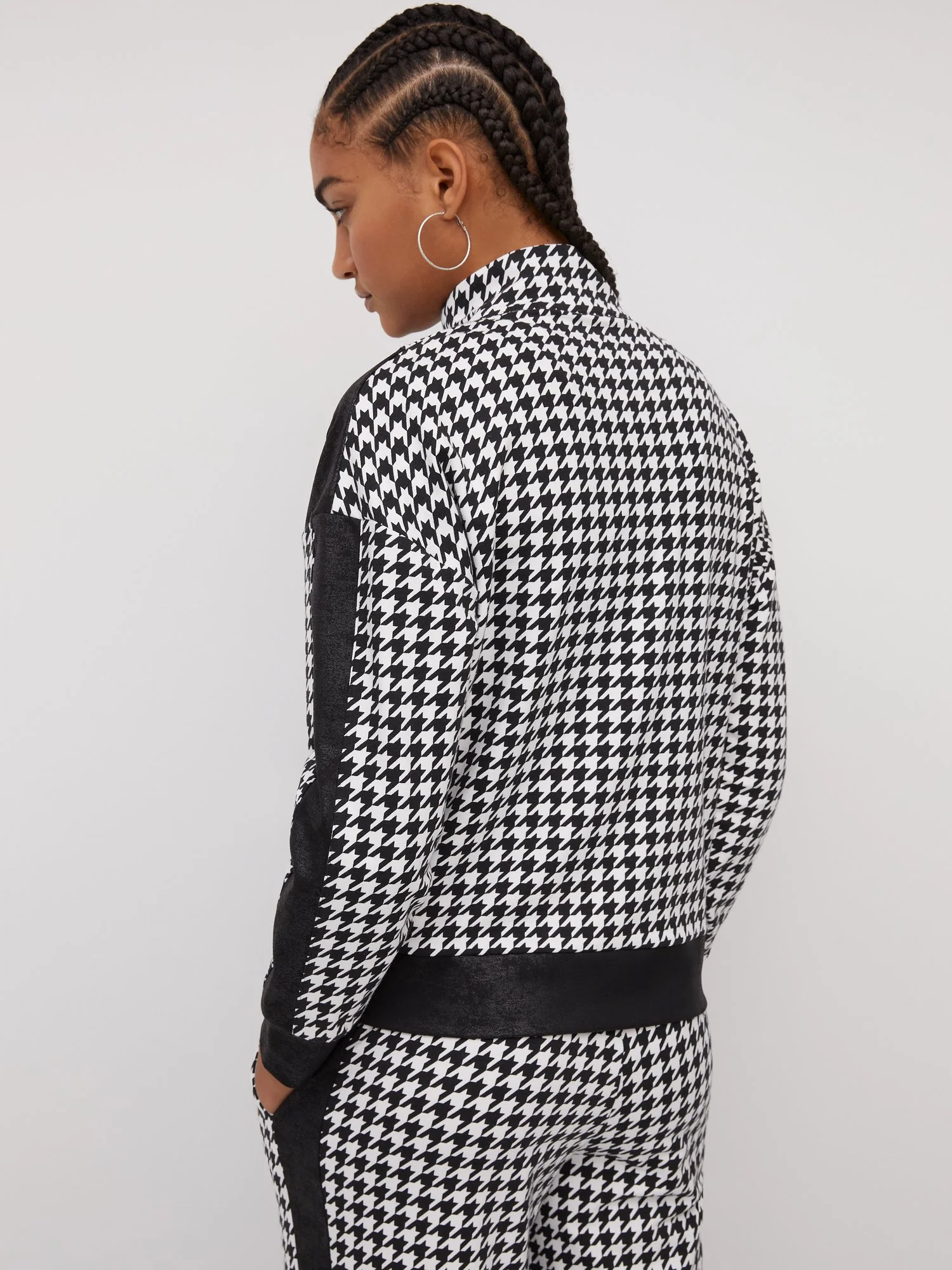 Houndstooth French Terry Faux-Leather Trim Jacket - Image 3