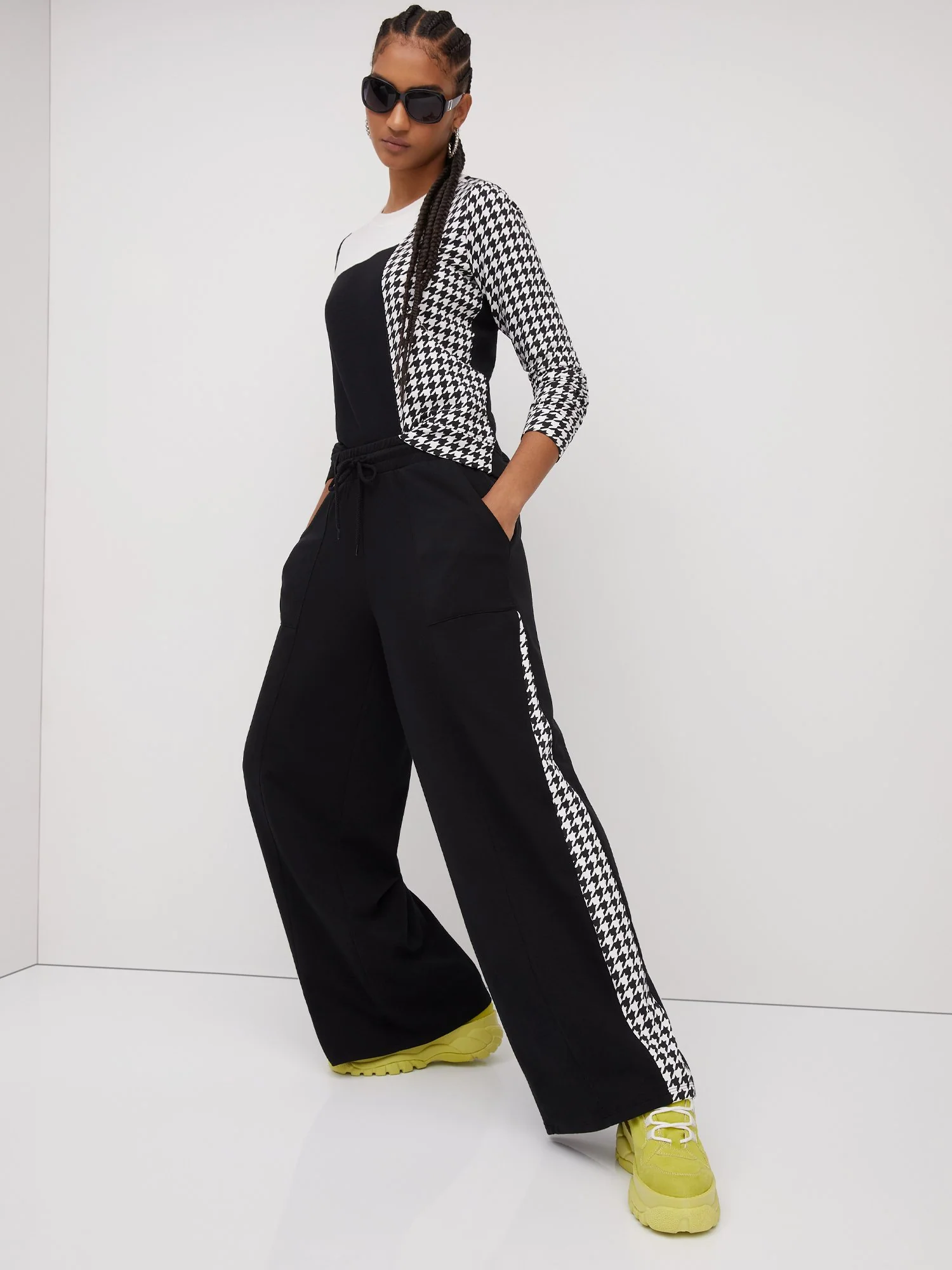Houndstooth French Terry Side-Stripe Wide-Leg Pant - Image 2