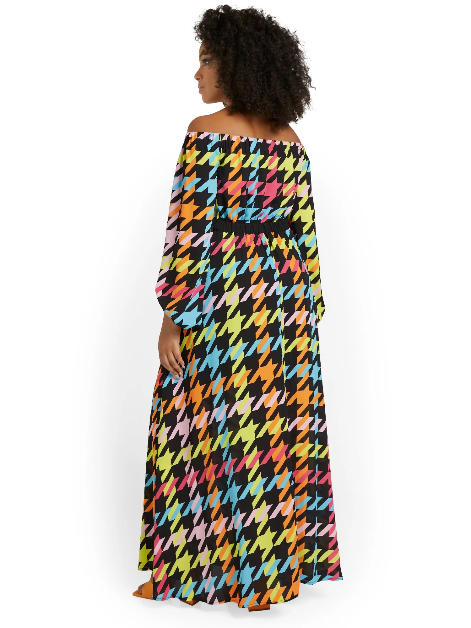 Houndstooth Off-The-Shoulder Cut-Out Maxi Dress - Image 3