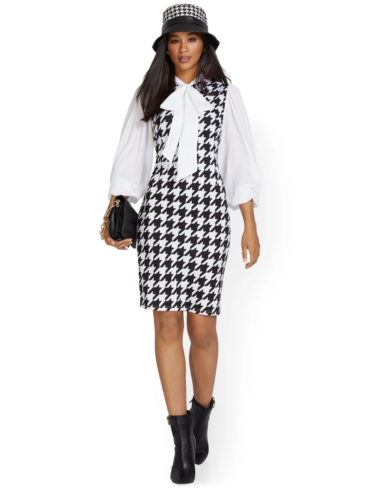 Houndstooth Overlay Shift Dress - Image 2