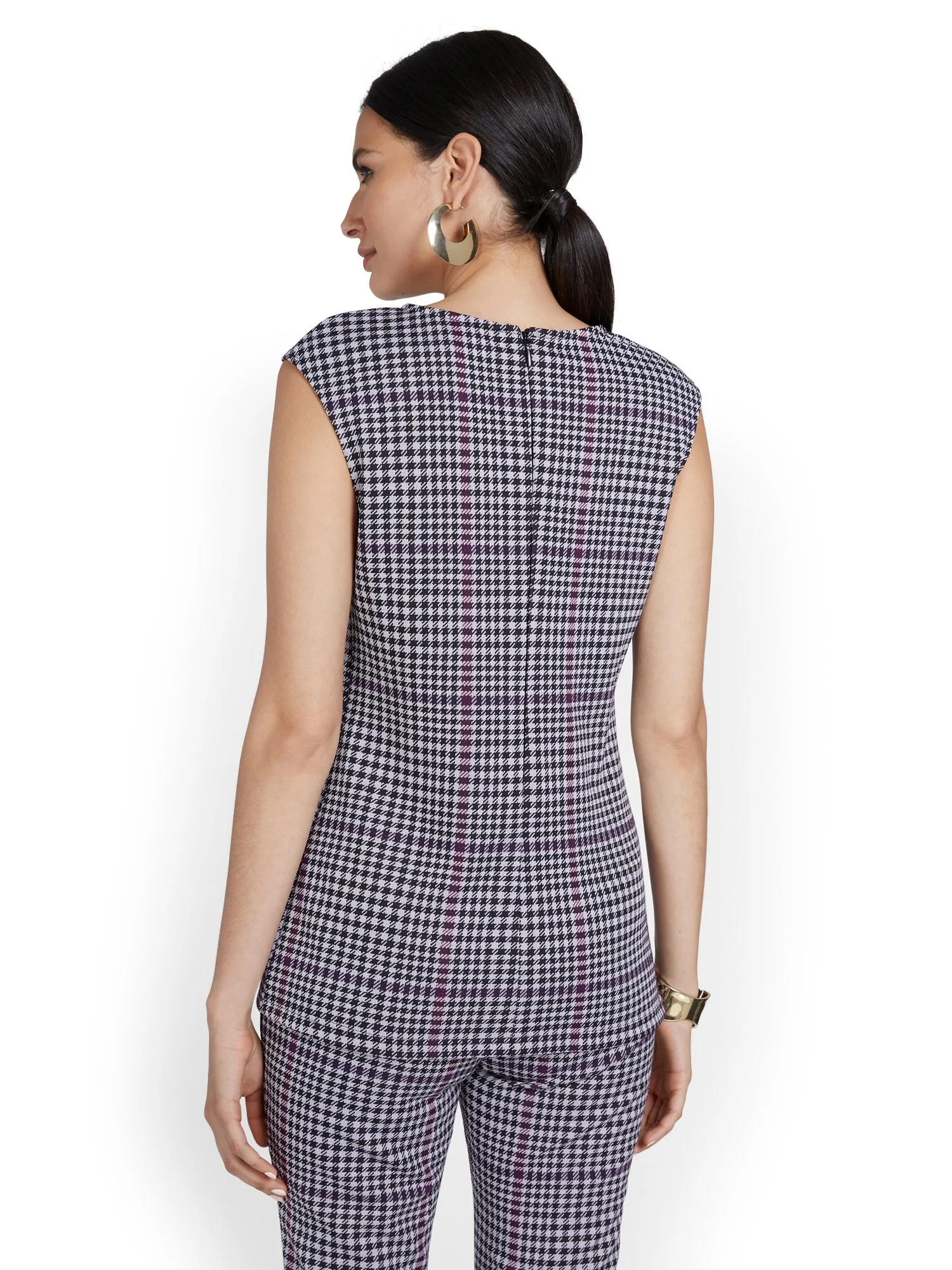 Houndstooth-Print Asymmetric-Hem Top - Image 3