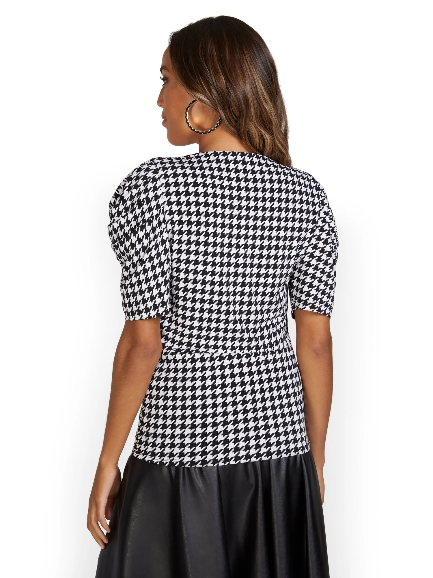 Houndstooth Puff-Sleeve Top - Image 3