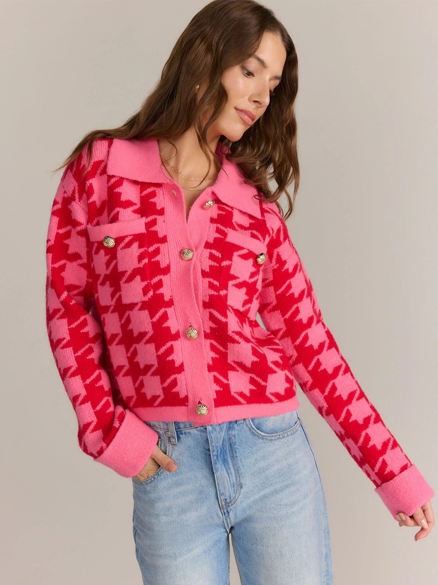 Grey Lab Long Sleeve Houndstooth Cardigan - Brands We Love - Image 5