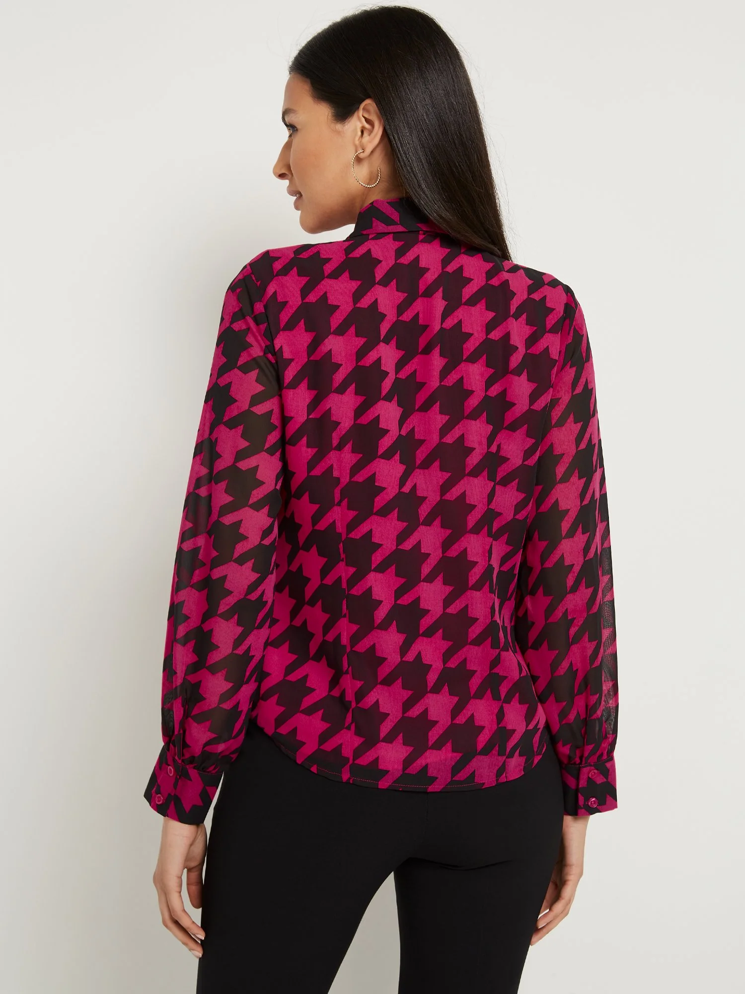 Houndstooth Tie-Neck Blouse - Image 3