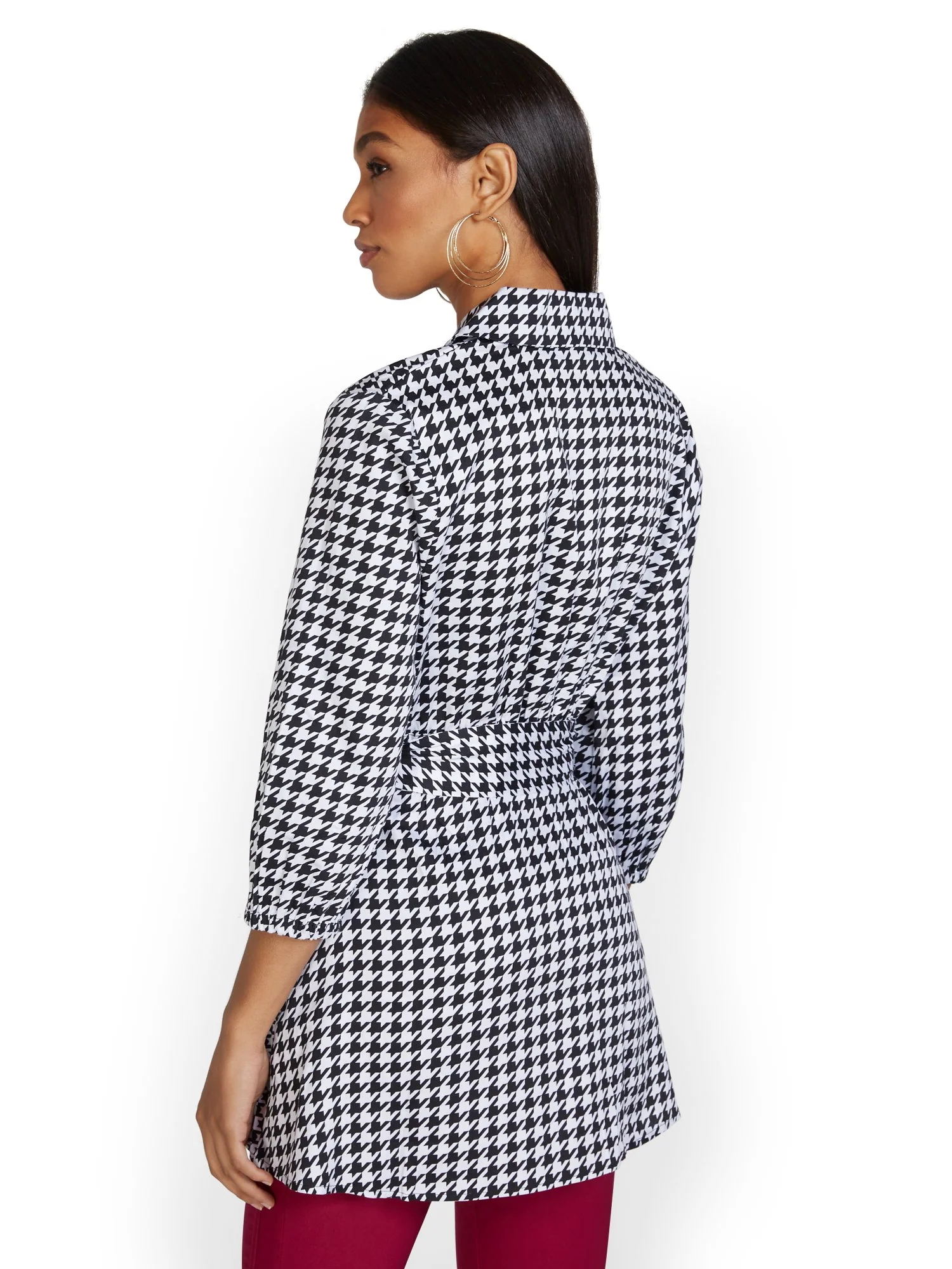 Houndstooth Tie-Waist Tunic Top - Image 3