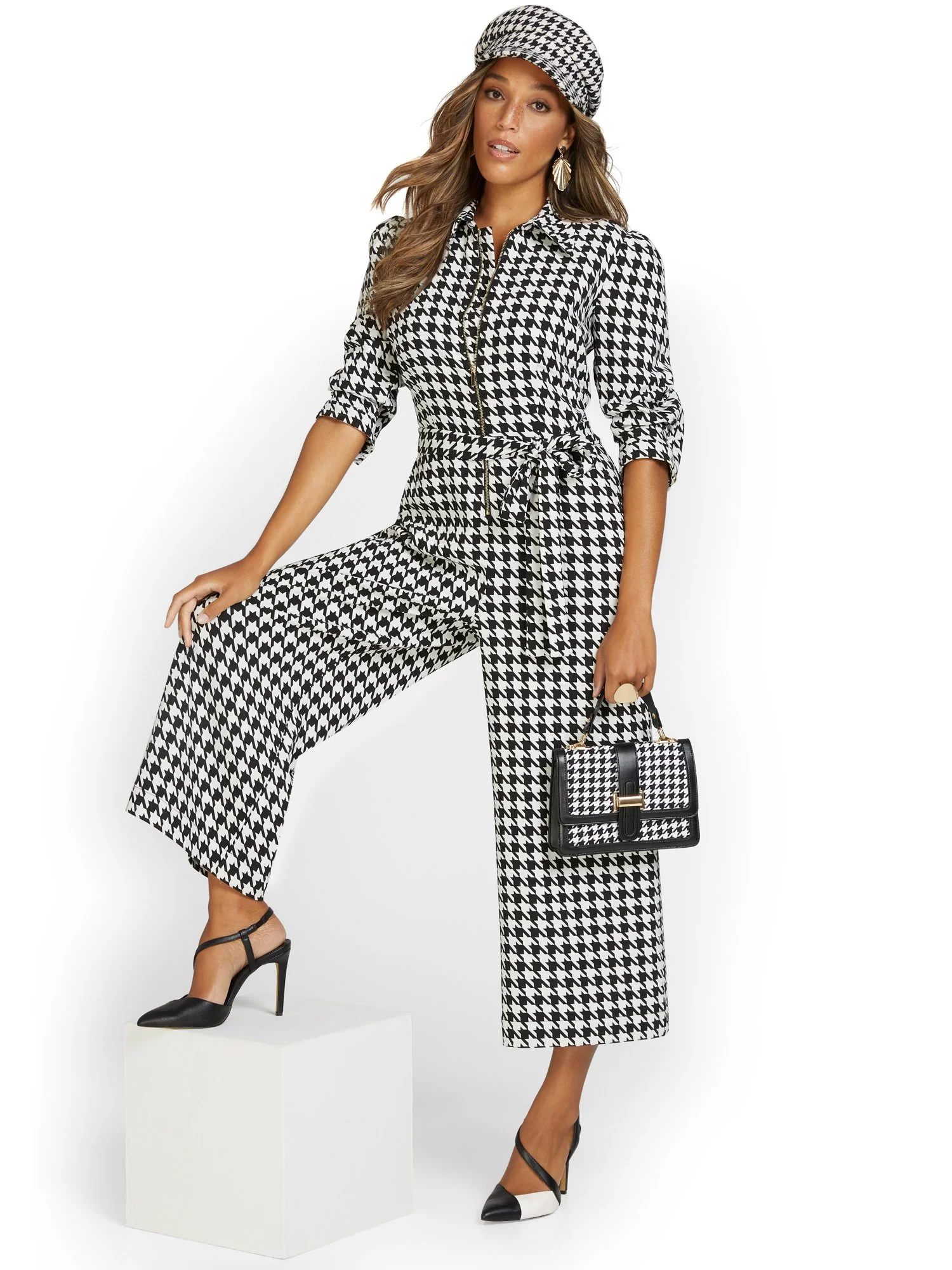 Houndstooth Wide-Leg Jumpsuit