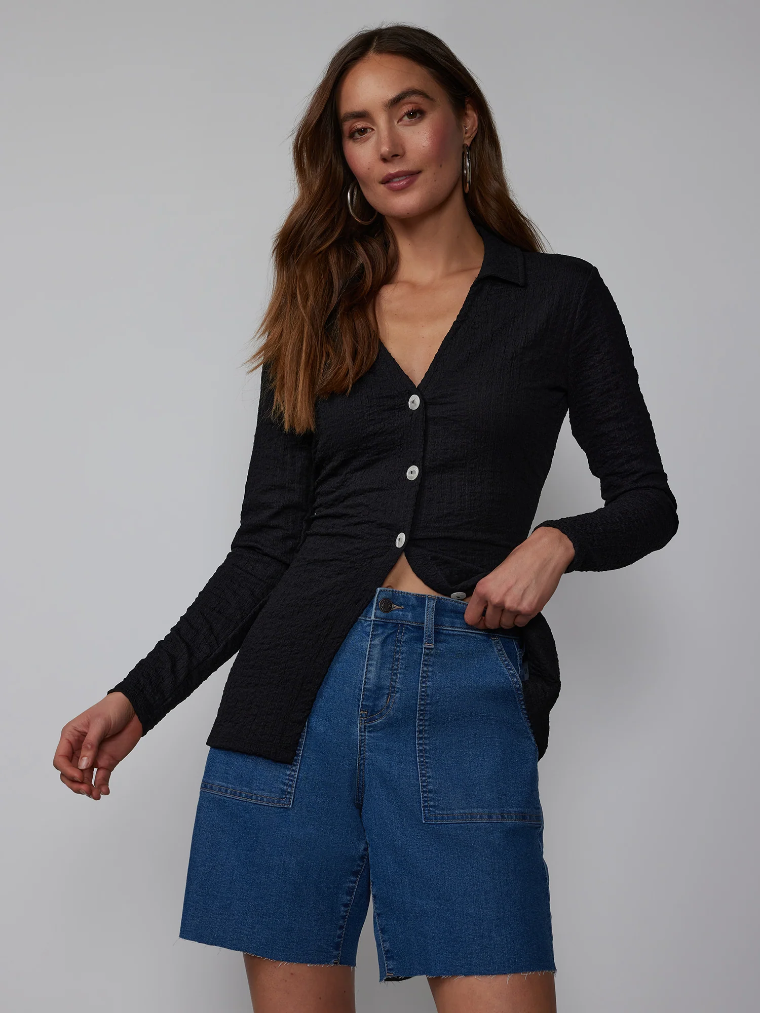 High Rise 9-Inch Raw Hem Shorts