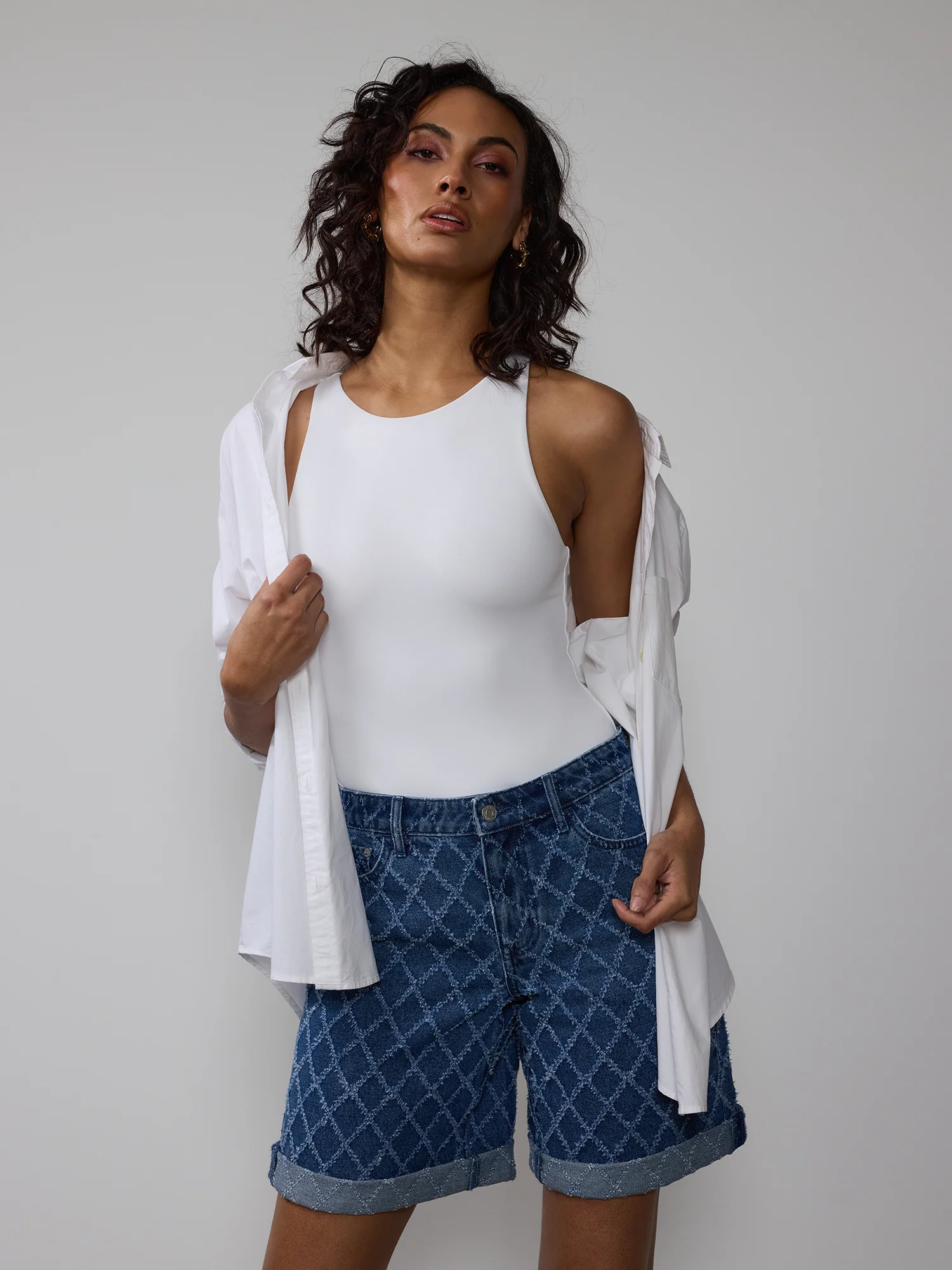High Rise 9 Inch Diamond Stitch Shorts