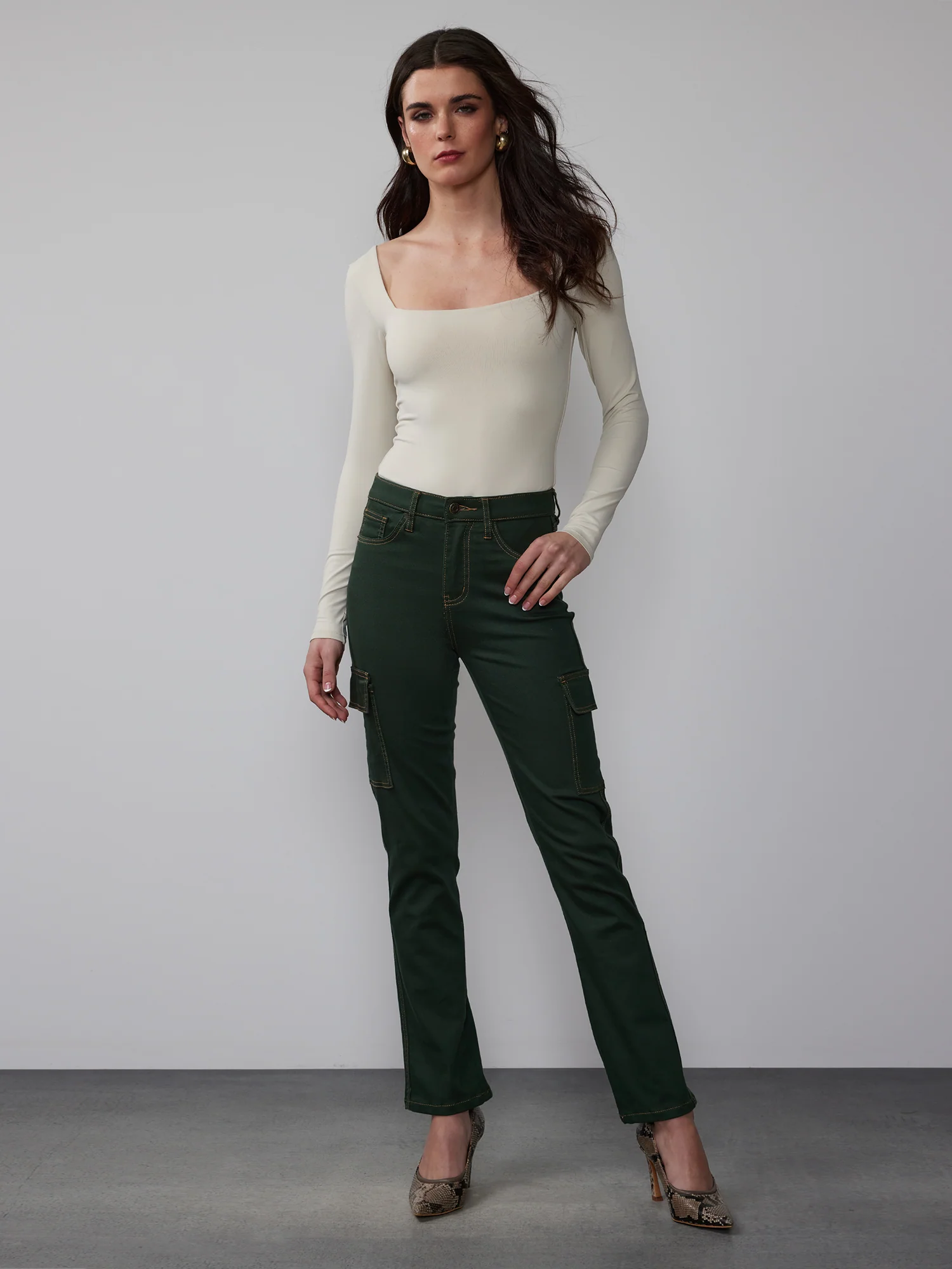 High Rise Cargo Straight Jeans