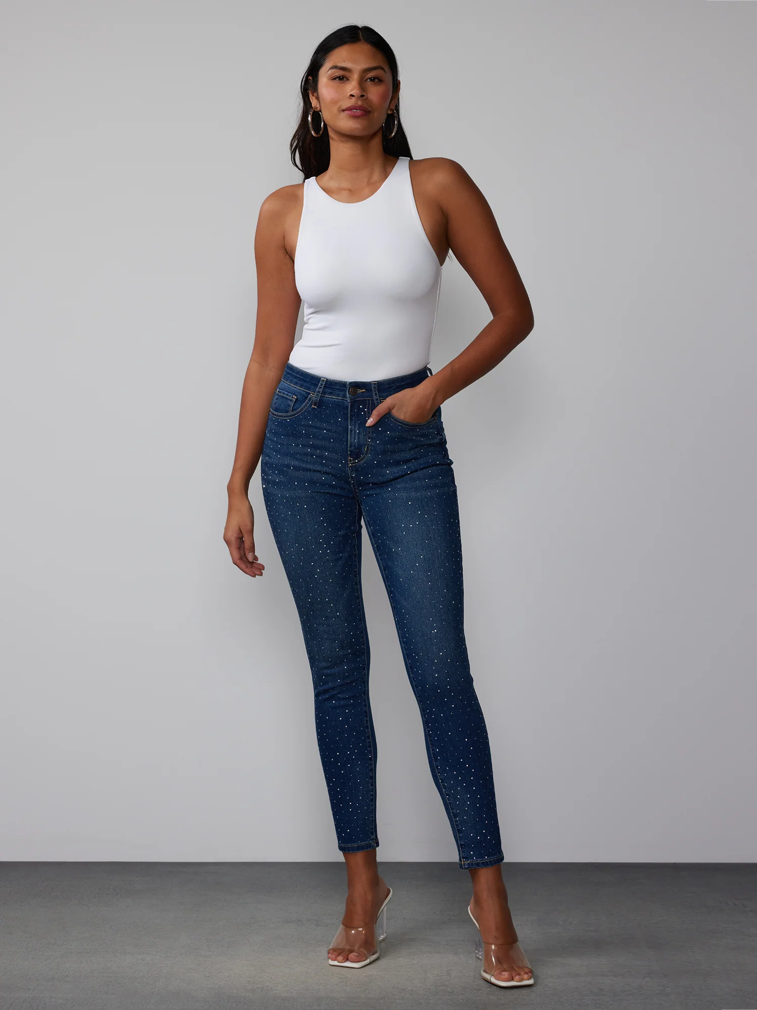 High Rise Rhinestone Skinny Jeans