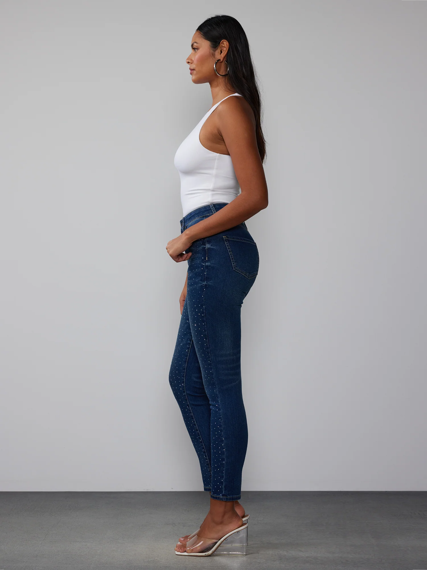 High Rise Rhinestone Skinny Jeans - Image 2