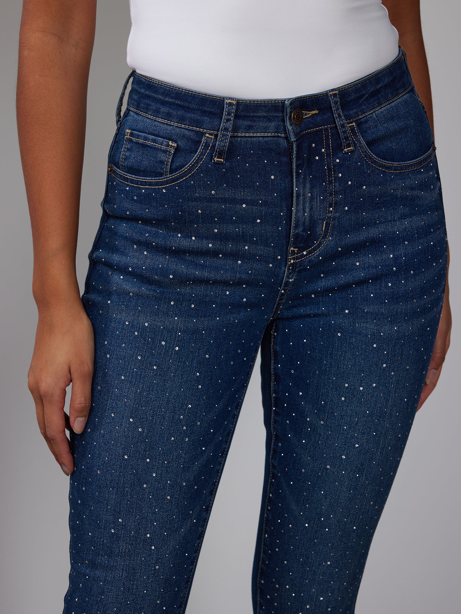 High Rise Rhinestone Skinny Jeans - Image 4
