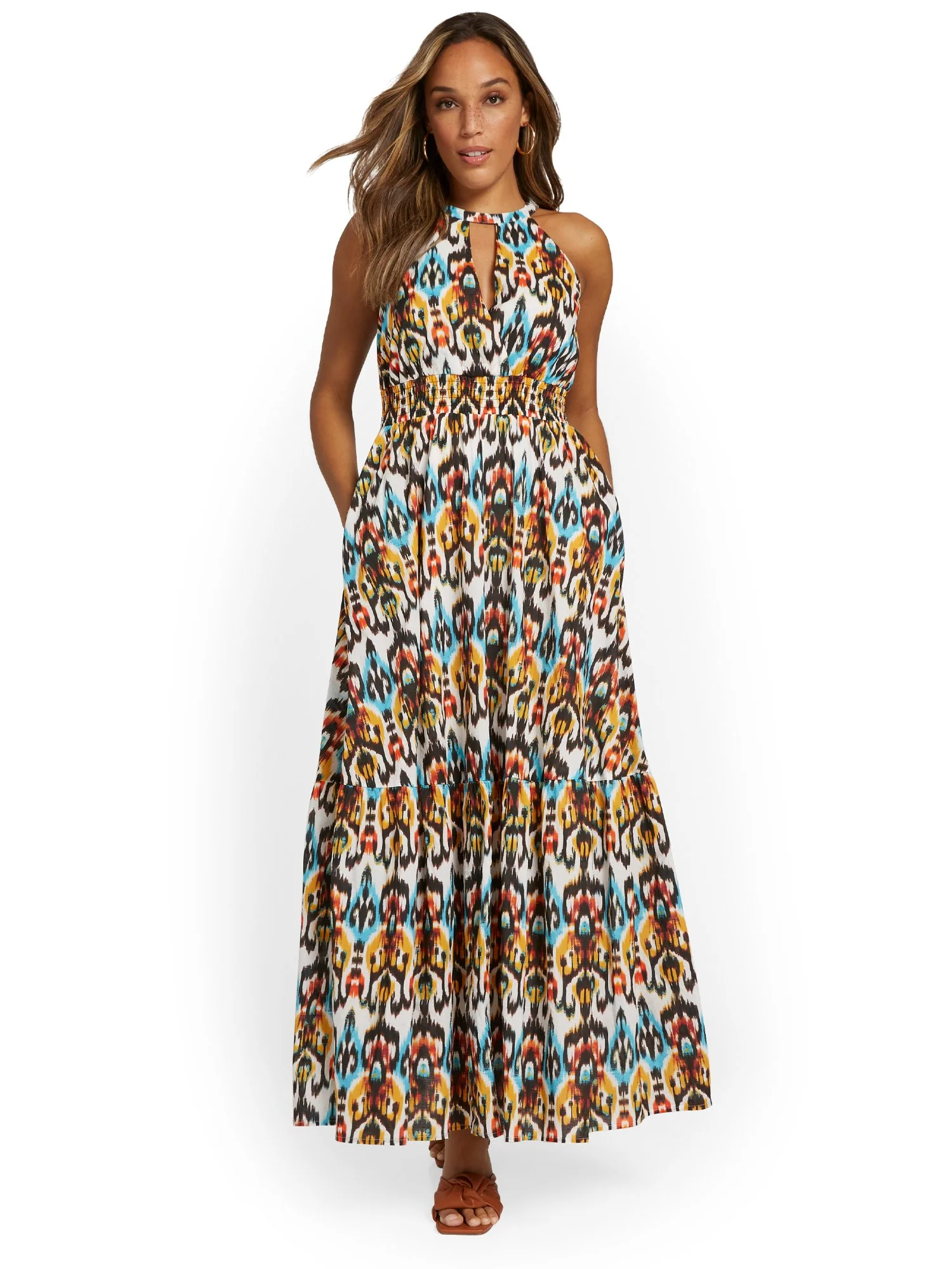 Ikat-Print Halterneck Pleat Maxi Dress - Image 2