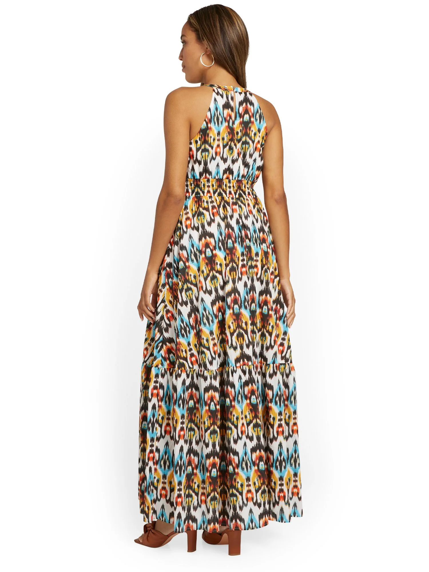 Ikat-Print Halterneck Pleat Maxi Dress - Image 3