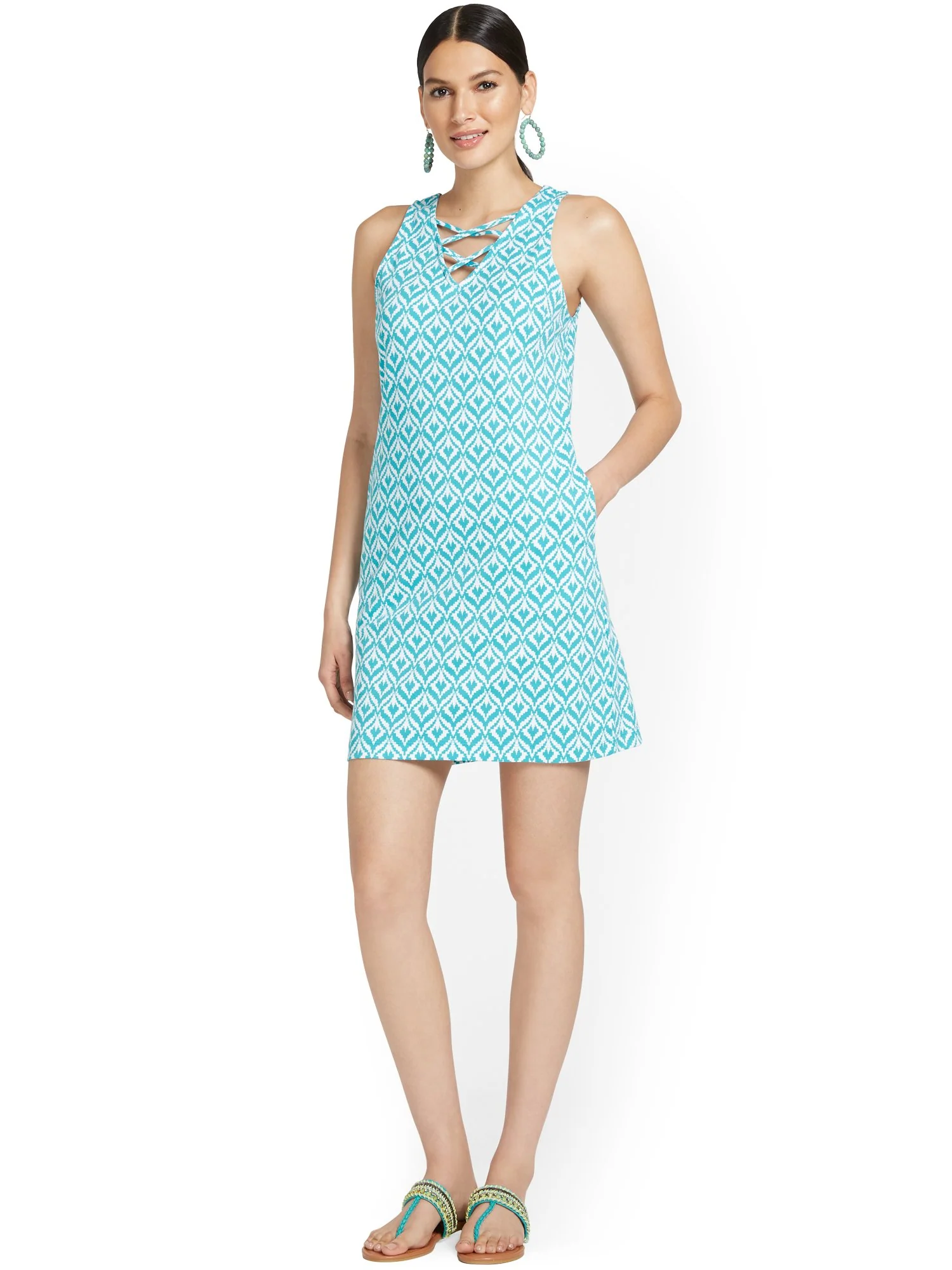 Ikat-Print Lattice Cotton Shift Dress - City Knits - Image 5