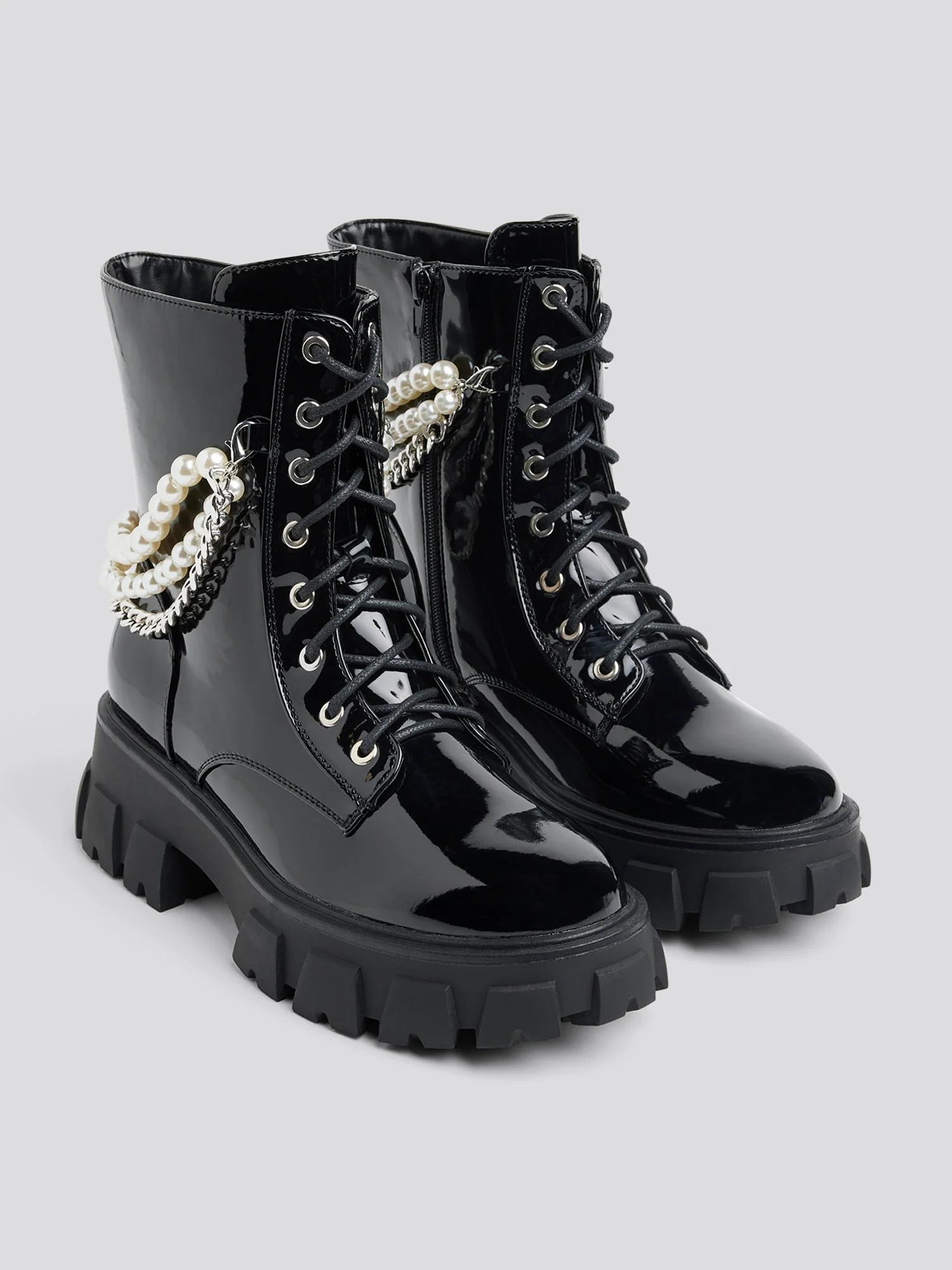 Jacki Pearl Chain Wide Width Combat Boots - Image 3