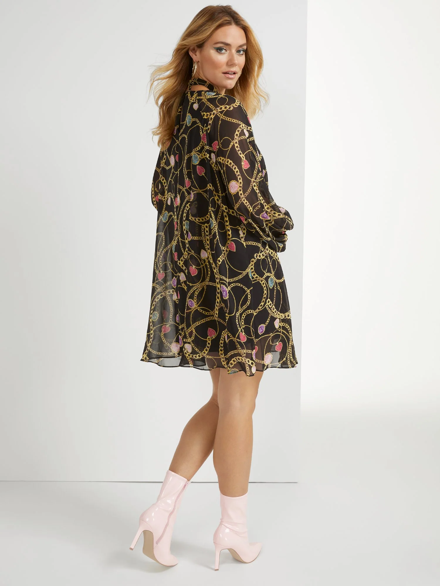 Jewel-Print Tie-Neck Shift Dress - Image 3
