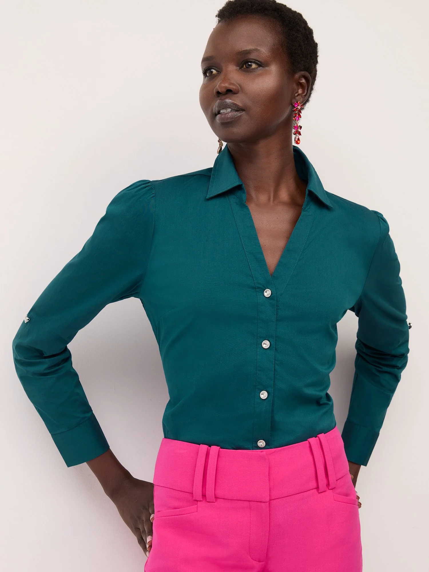Jewel Puff-Sleeve Button-Front - NY&C Madison Shirt® - Image 9