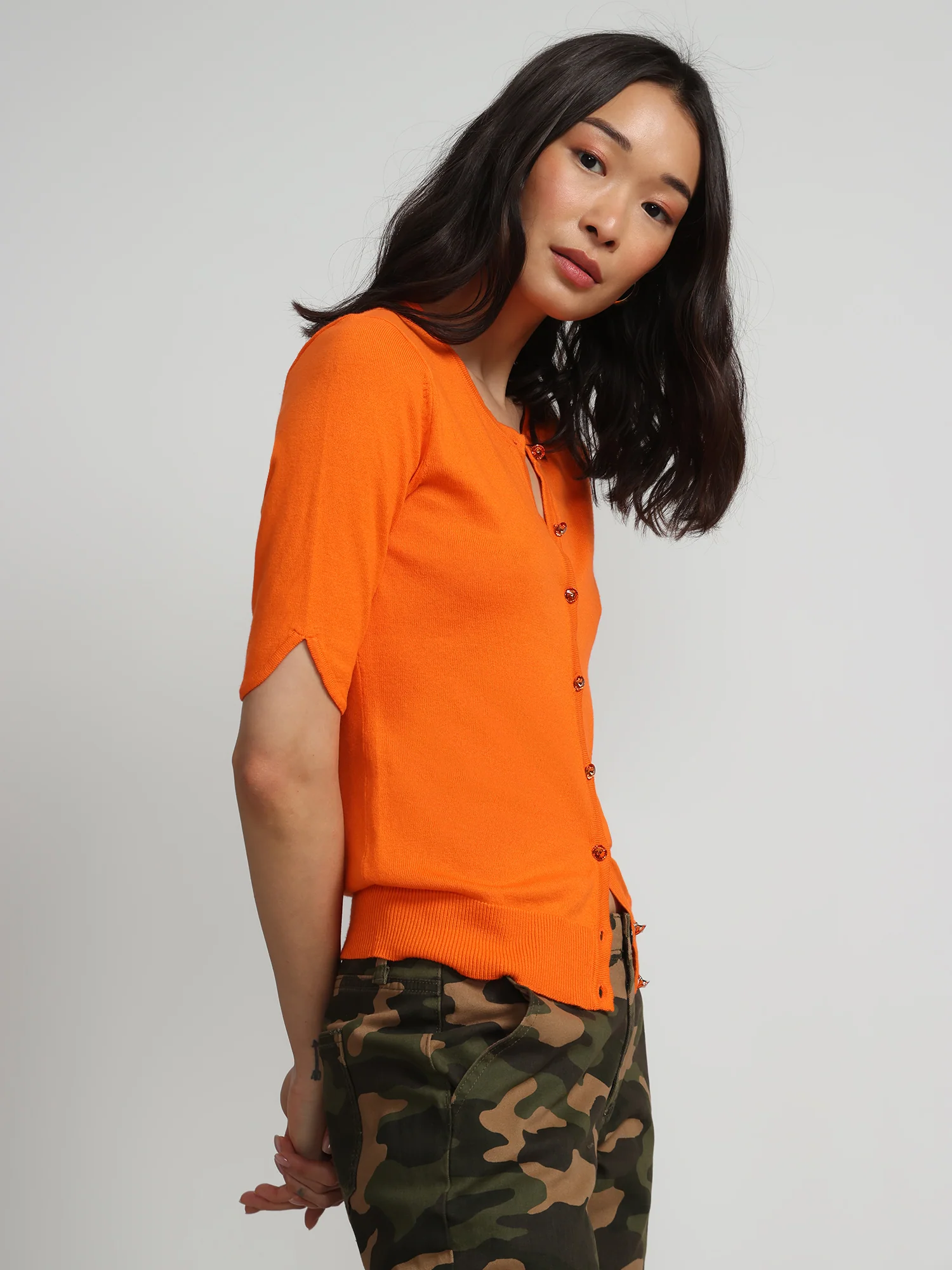 Jeweled-Button Chelsea Crewneck Cardigan - Image 15