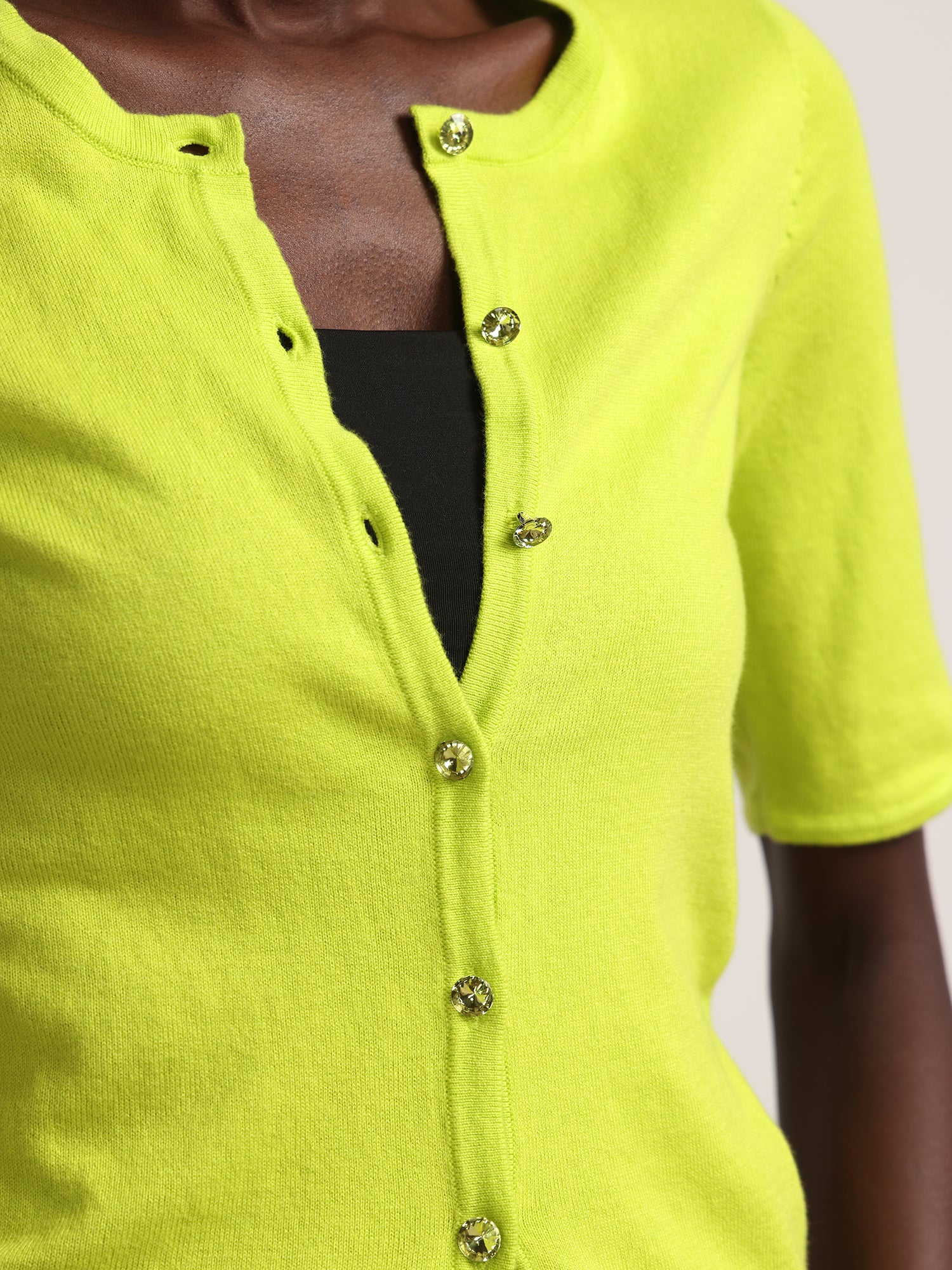 Jeweled-Button Chelsea Crewneck Cardigan - Image 25