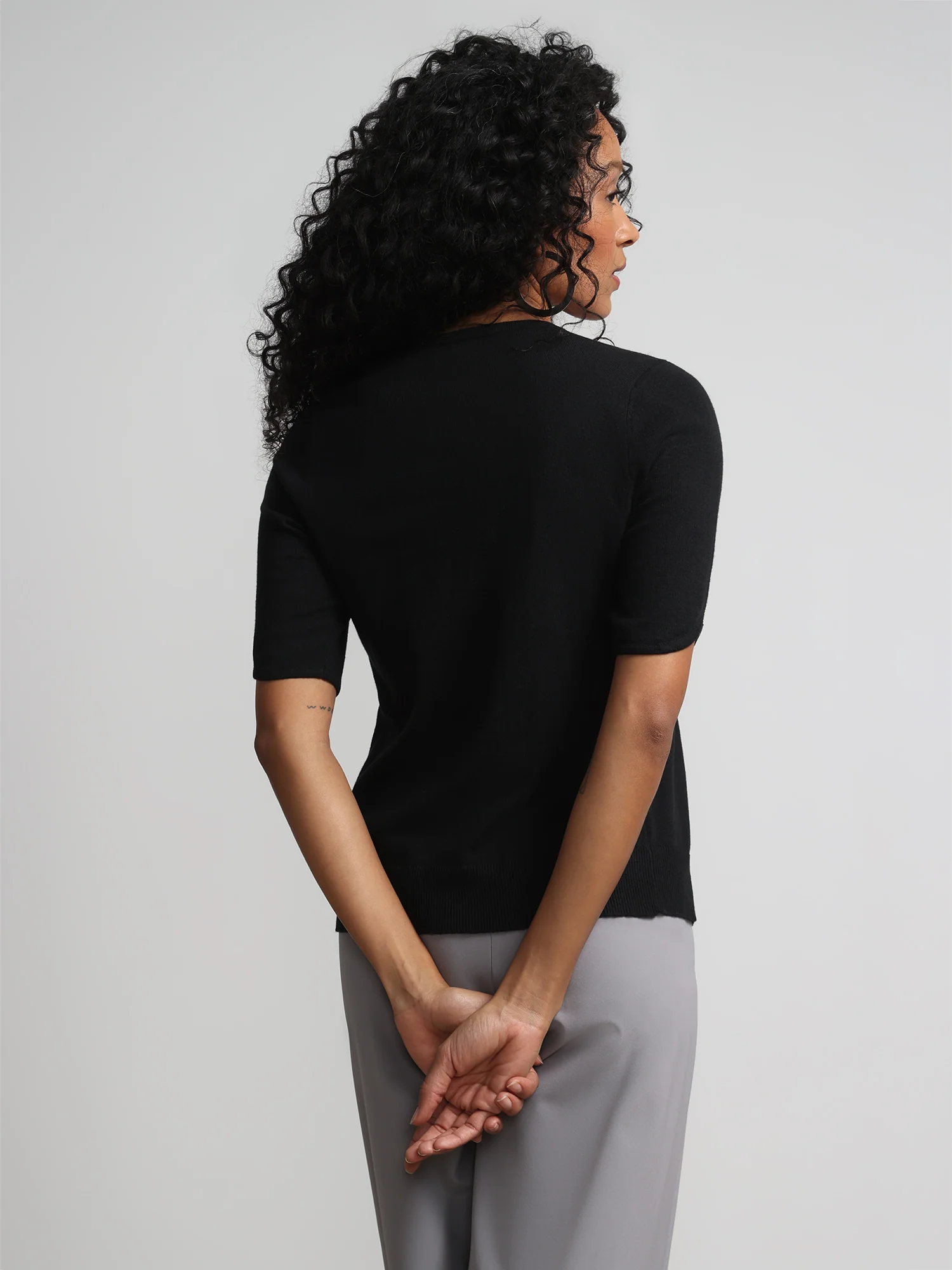 Jeweled-Button Chelsea Crewneck Cardigan - Image 3