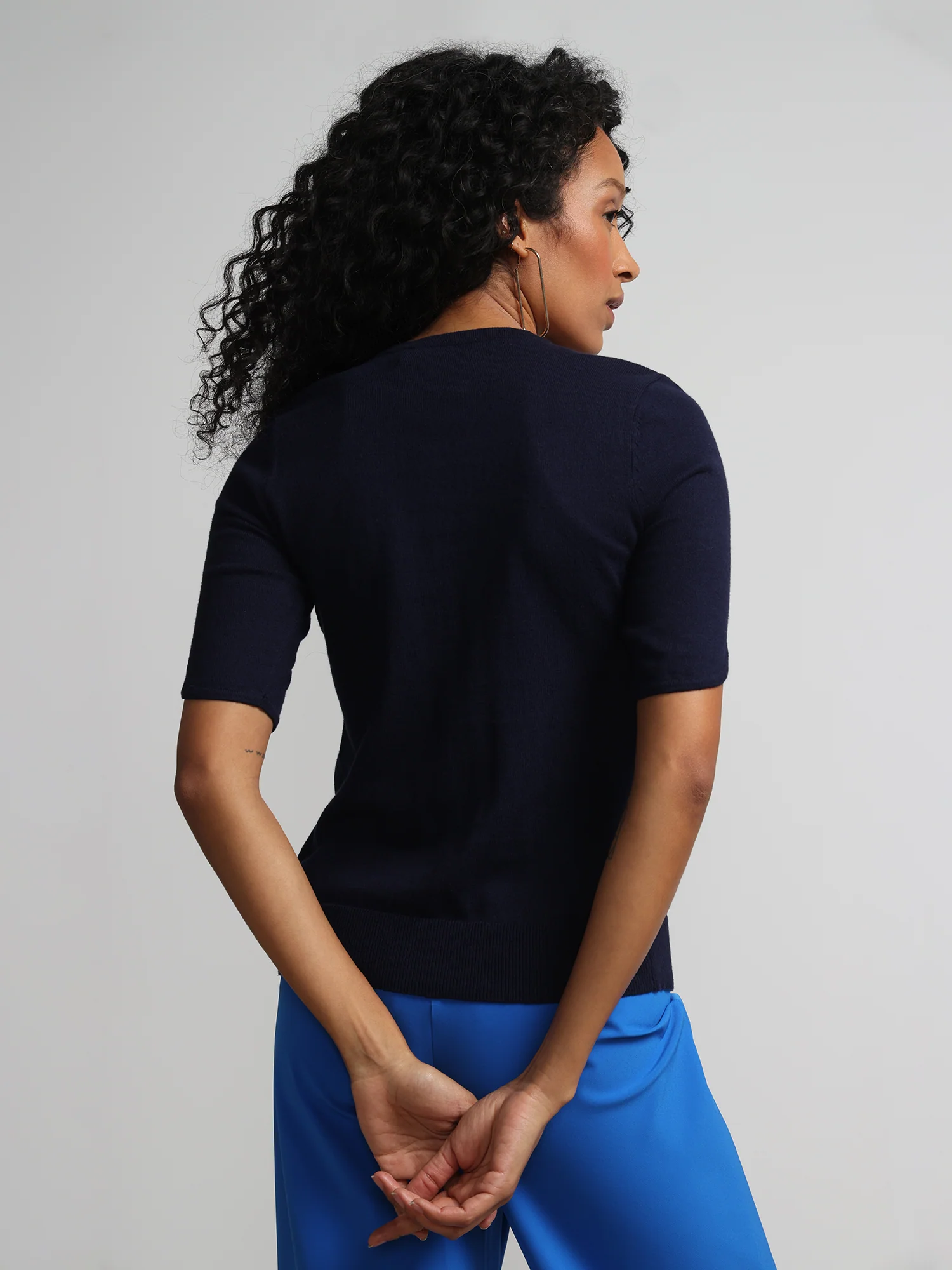 Jeweled-Button Chelsea Crewneck Cardigan - Image 34