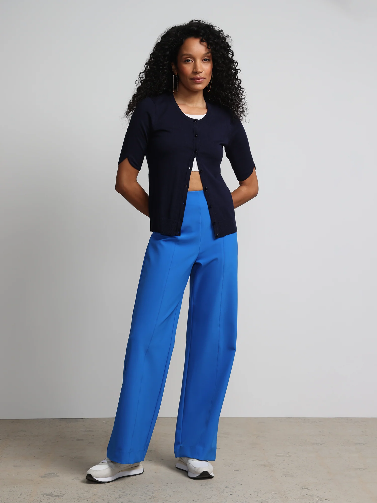 Jeweled-Button Chelsea Crewneck Cardigan - Image 35