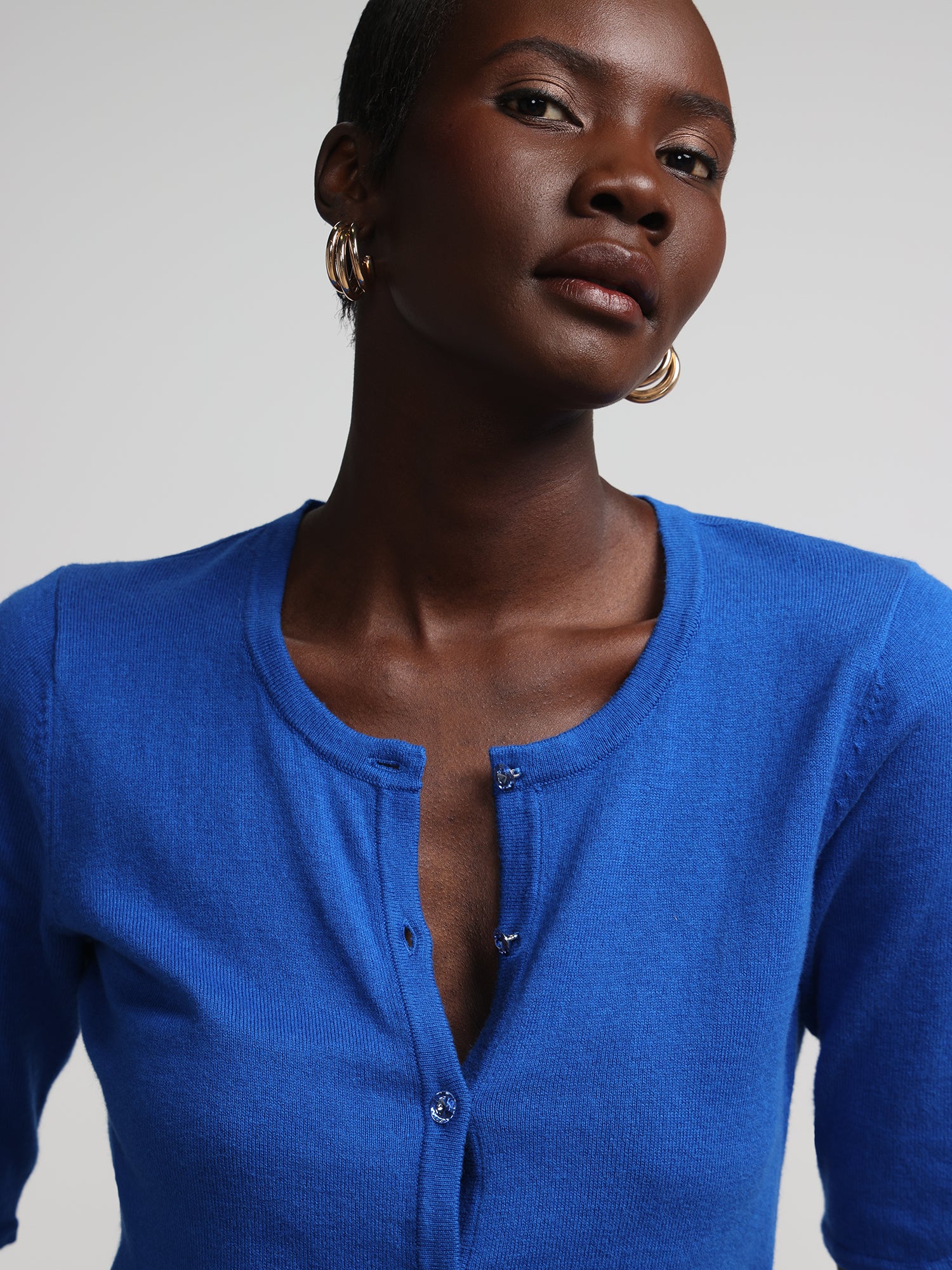 Jeweled-Button Chelsea Crewneck Cardigan - Image 59