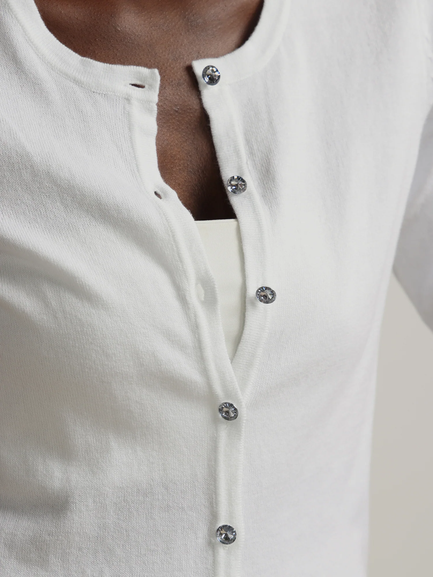 Jeweled-Button Chelsea Crewneck Cardigan - Image 9