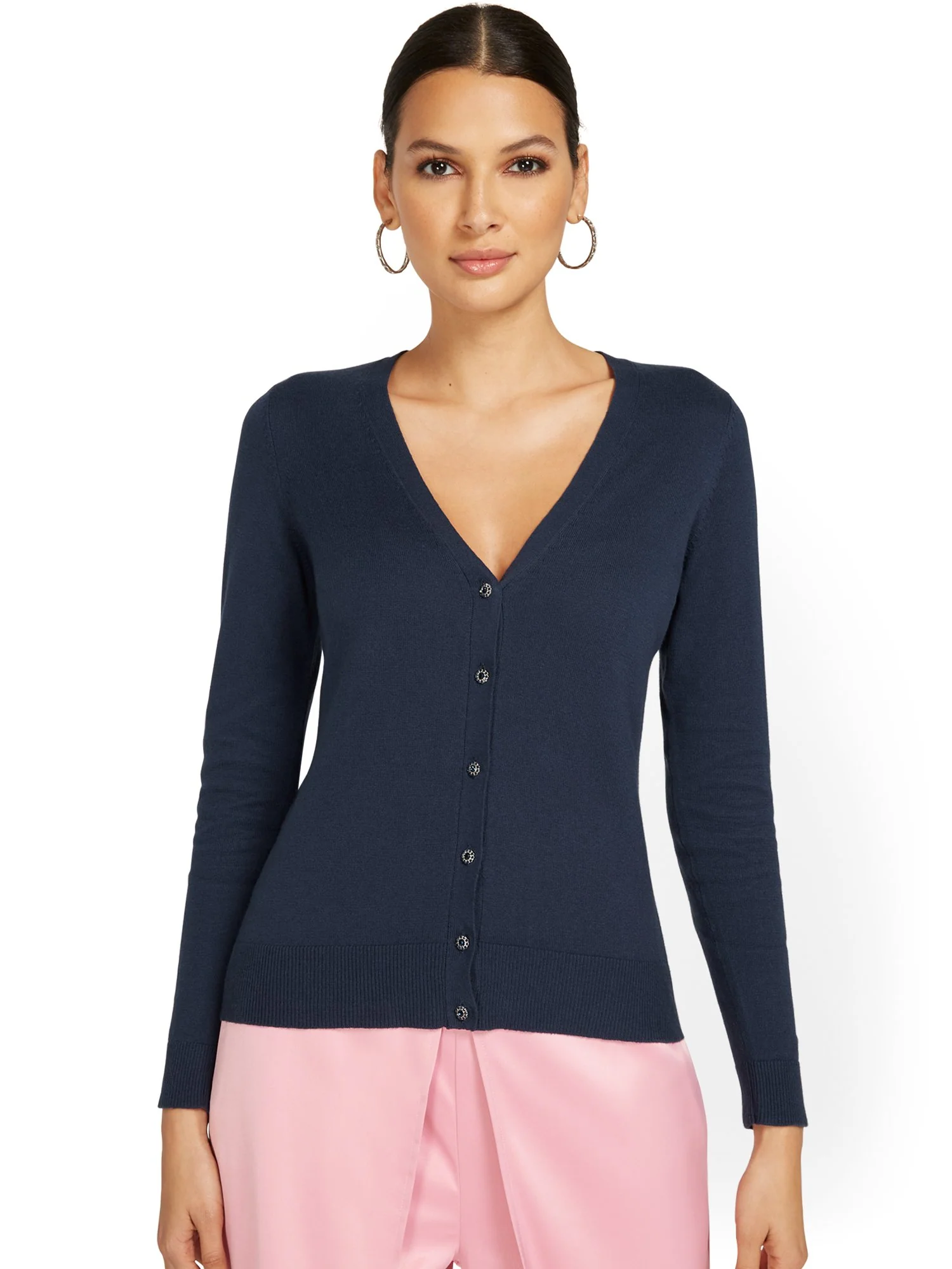 Jeweled-Button Chelsea V-Neck Cardigan - Image 11