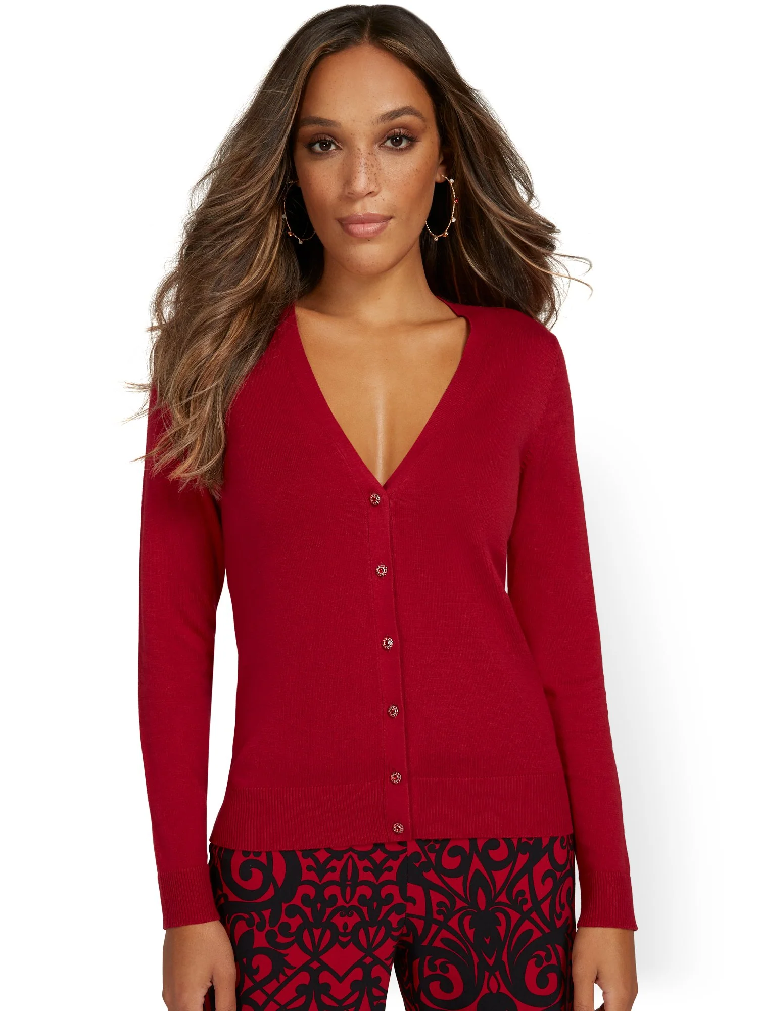 Jeweled-Button Chelsea V-Neck Cardigan - Image 14