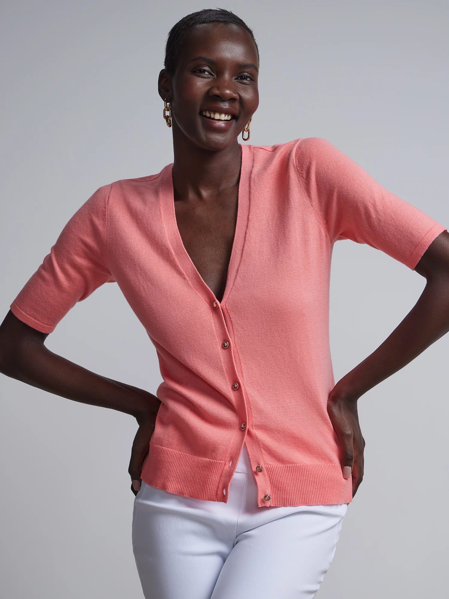 Jeweled-Button Chelsea V-Neck Cardigan - Image 32