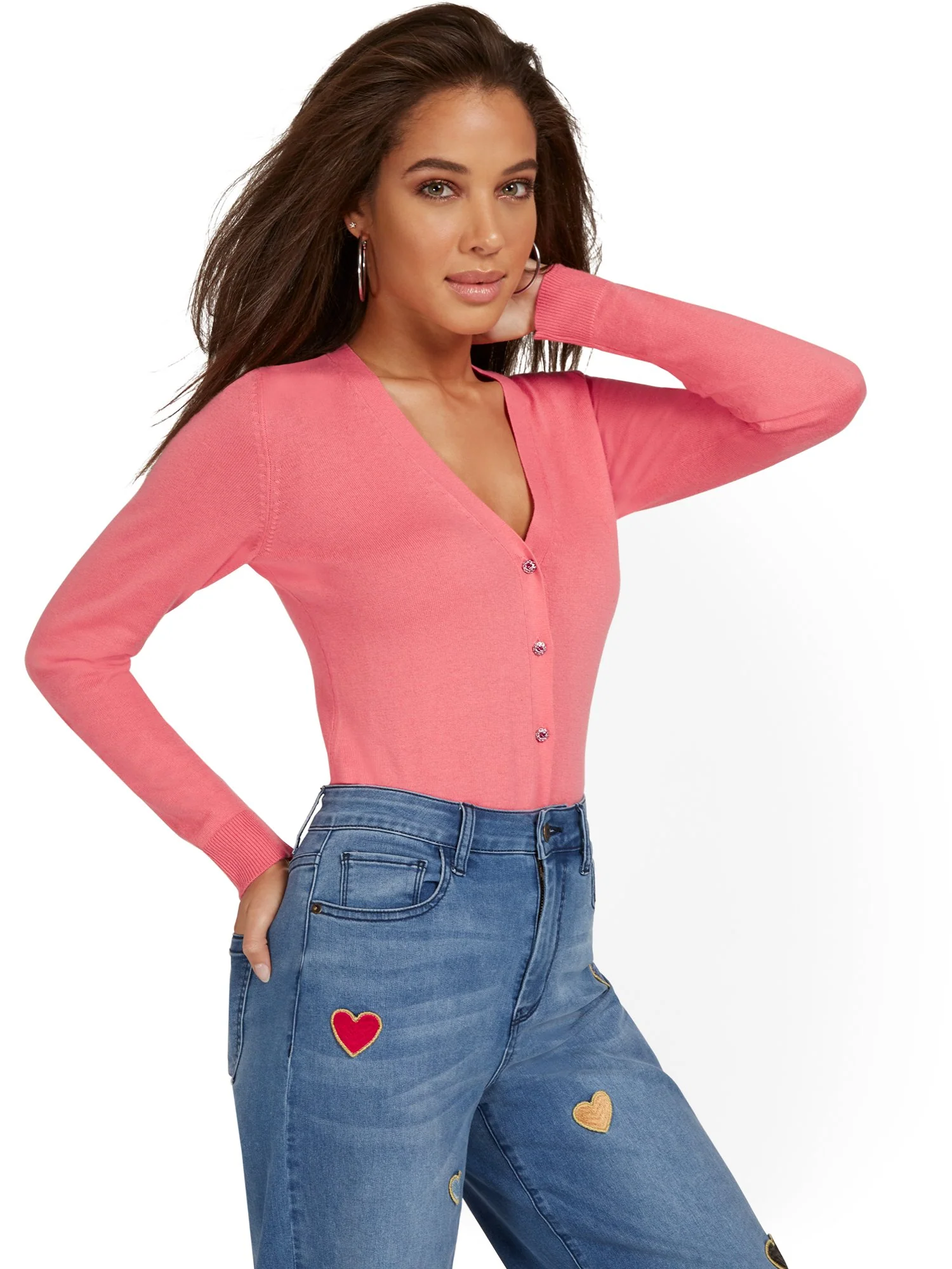 Jeweled-Button Chelsea V-Neck Cardigan - Image 23