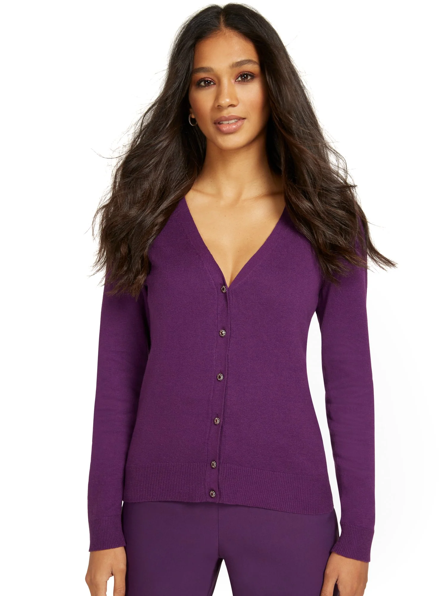 Jeweled-Button Chelsea V-Neck Cardigan - Image 7