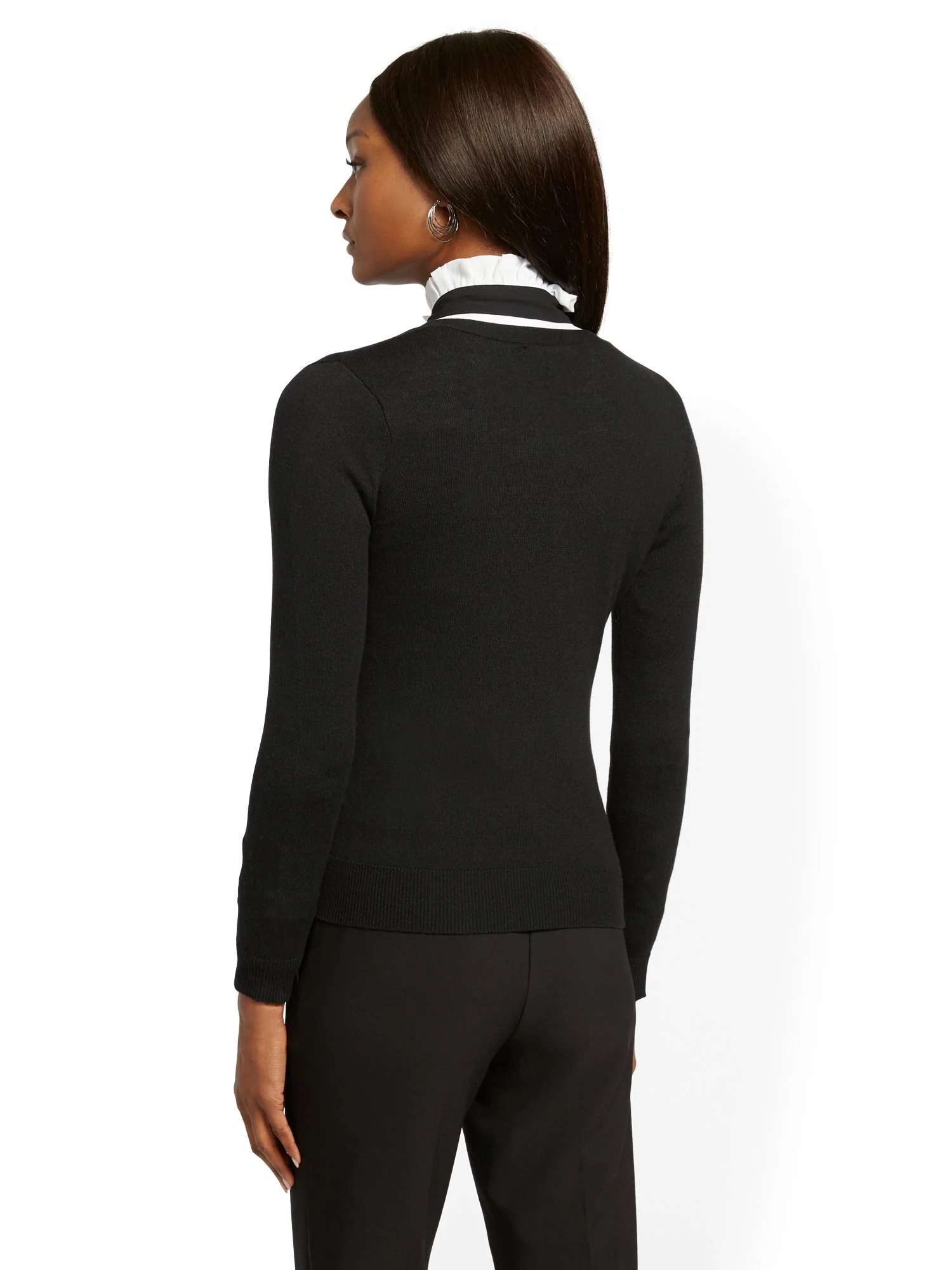 Jeweled-Button V-Neck Chelsea Cardigan - 7th Avenue - Image 3