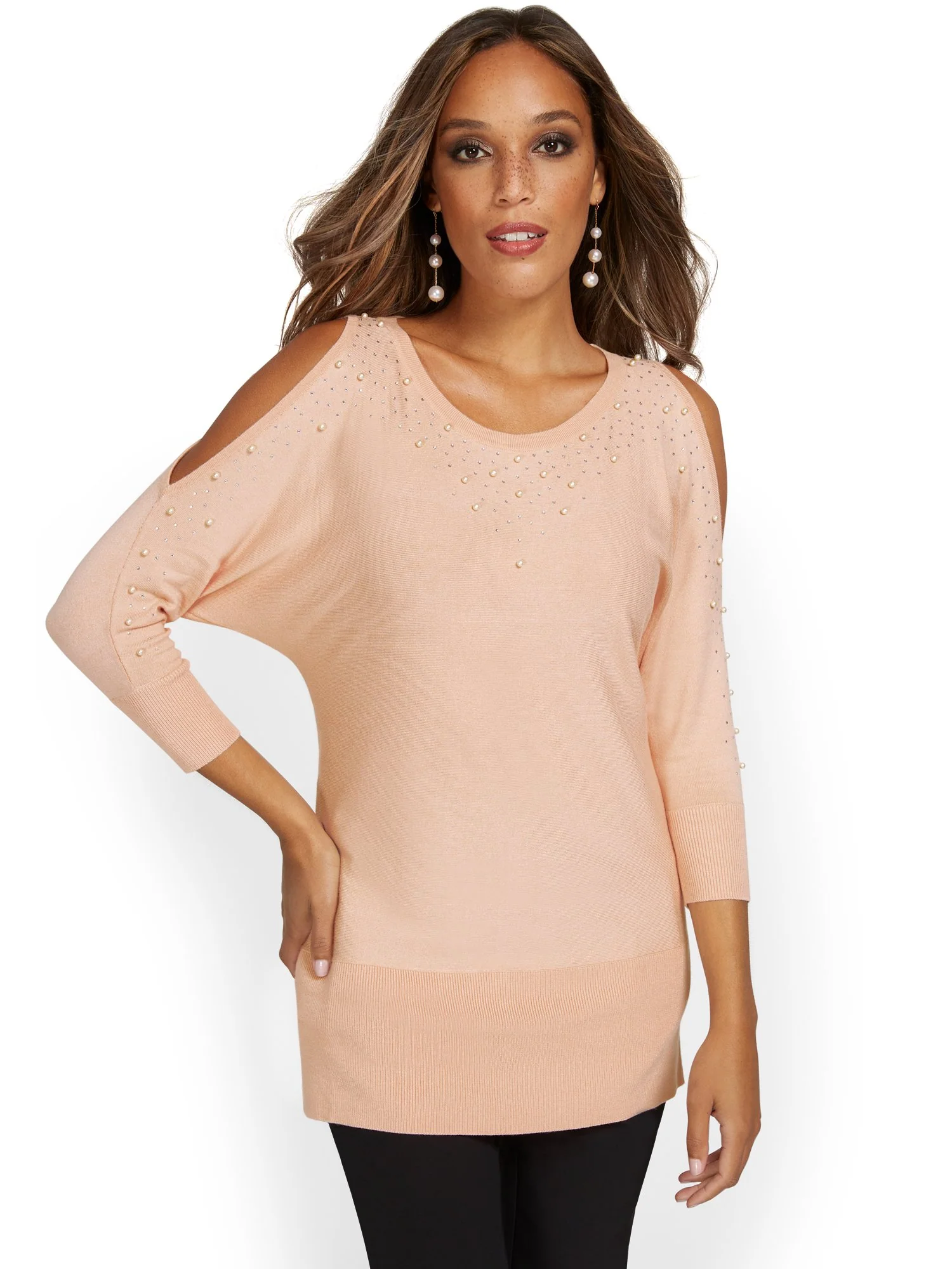 Jeweled Cold-Shoulder Tunic Sweater - Image 6
