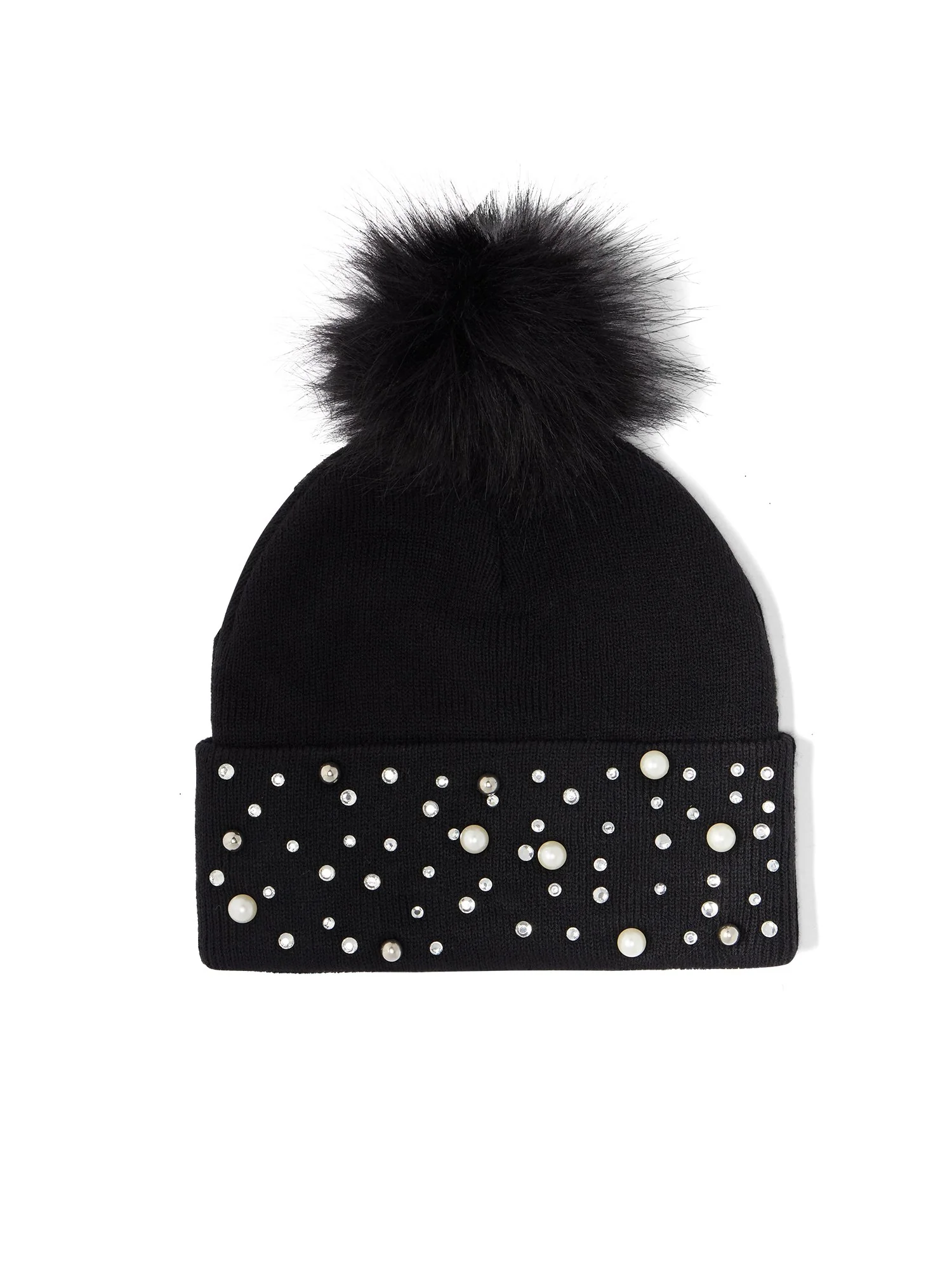 Jeweled Pom-Pom Knit Hat