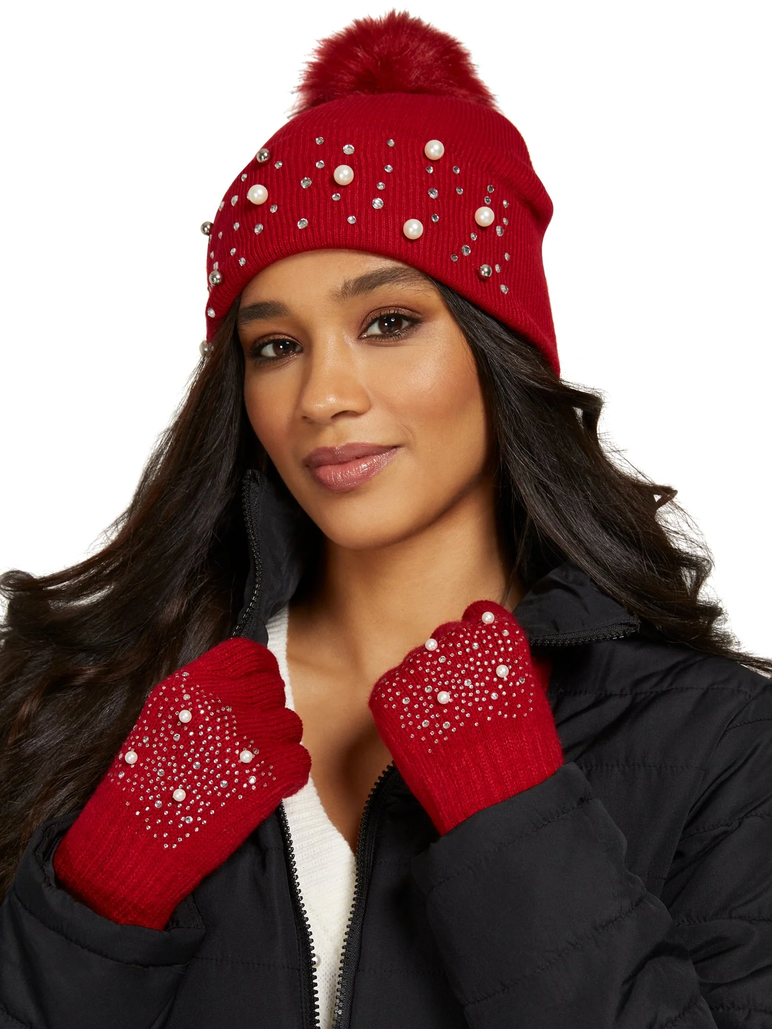 Jeweled Pom-Pom Knit Hat - Image 5