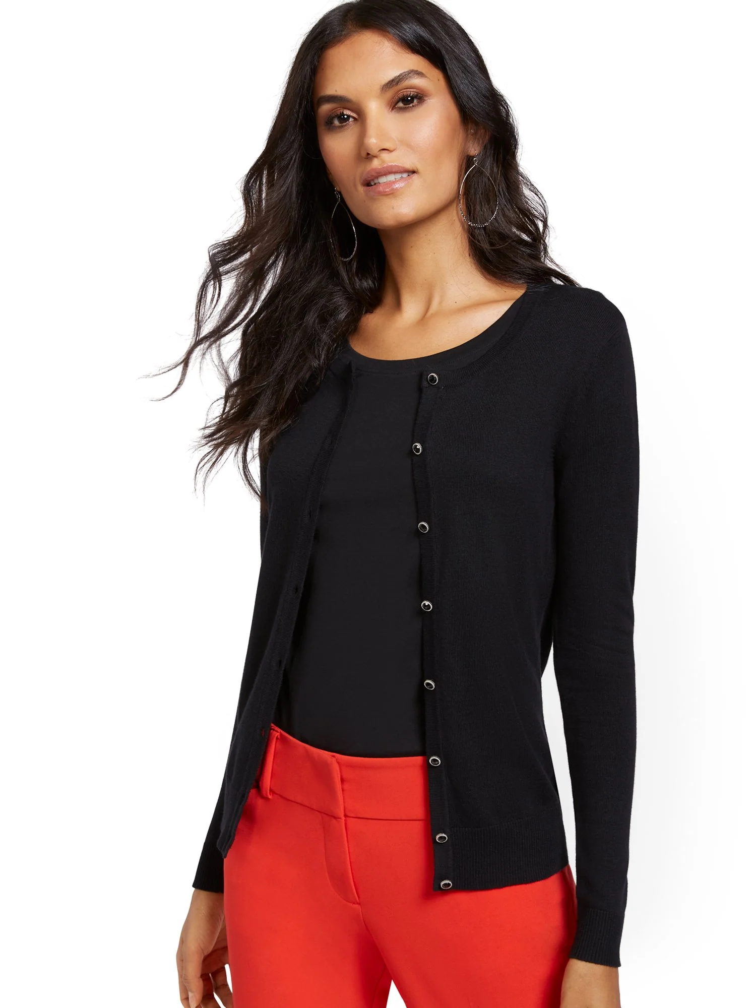 Jeweltone-Button Chelsea Crewneck Cardigan - Image 2