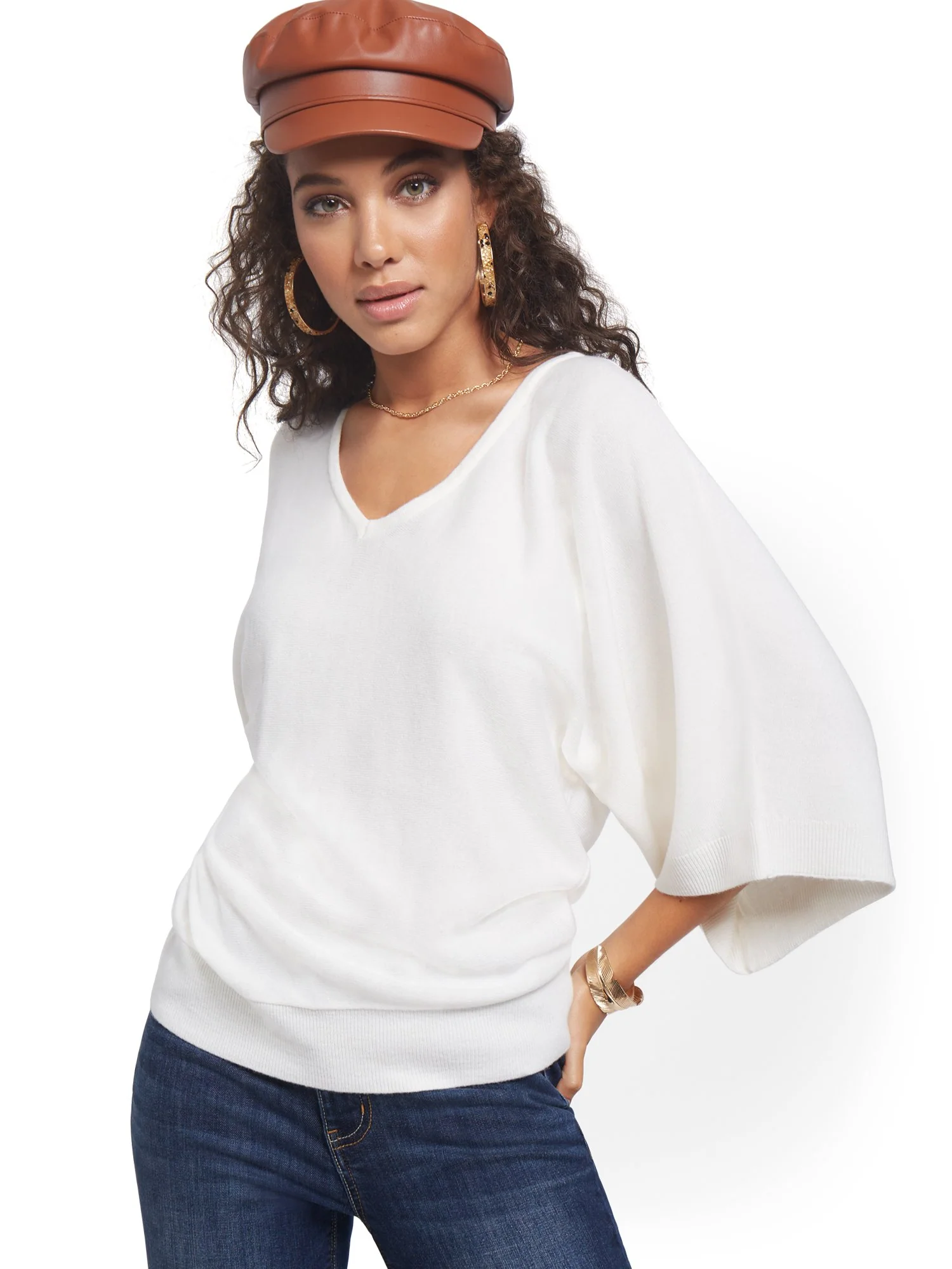 Kimono Sleeve V-Neck Sweater - Image 19