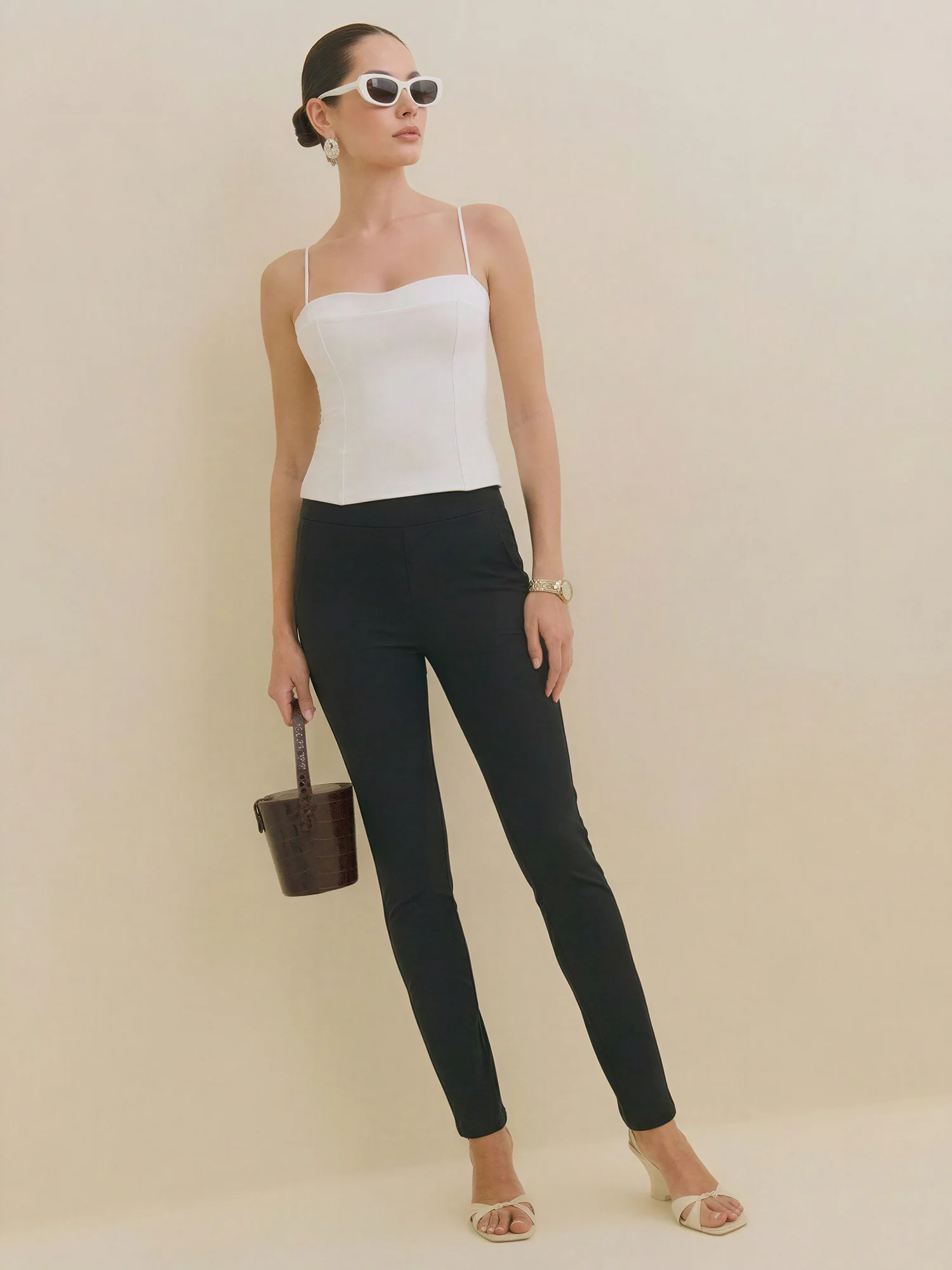 Knit High Rise Skinny Pants With Pockets