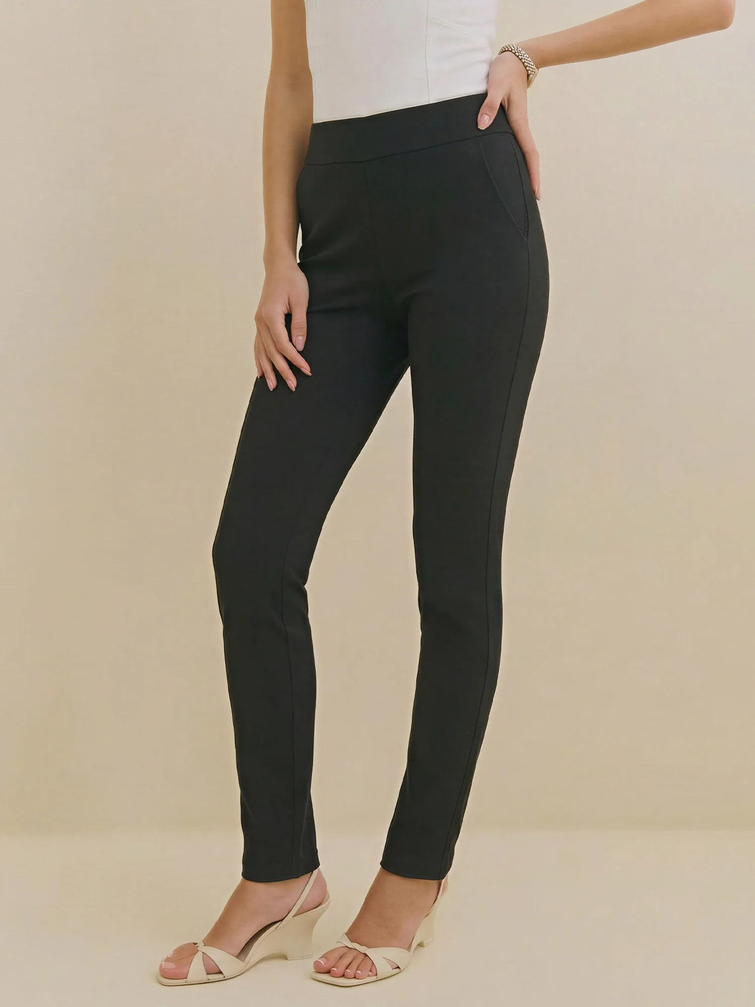 Knit High Rise Skinny Pants With Pockets - Image 2