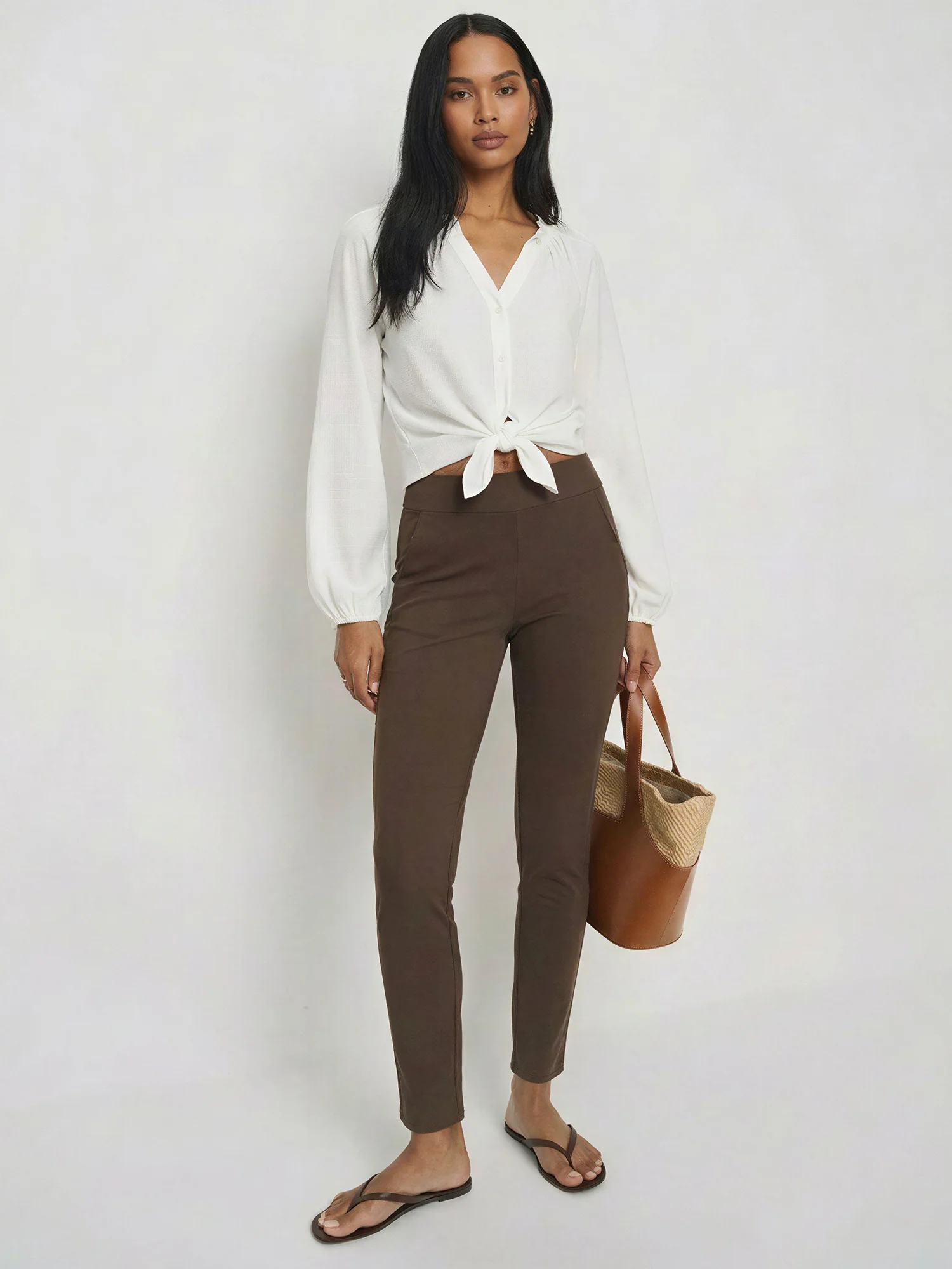 Knit High Rise Skinny Pants With Pockets - Image 5