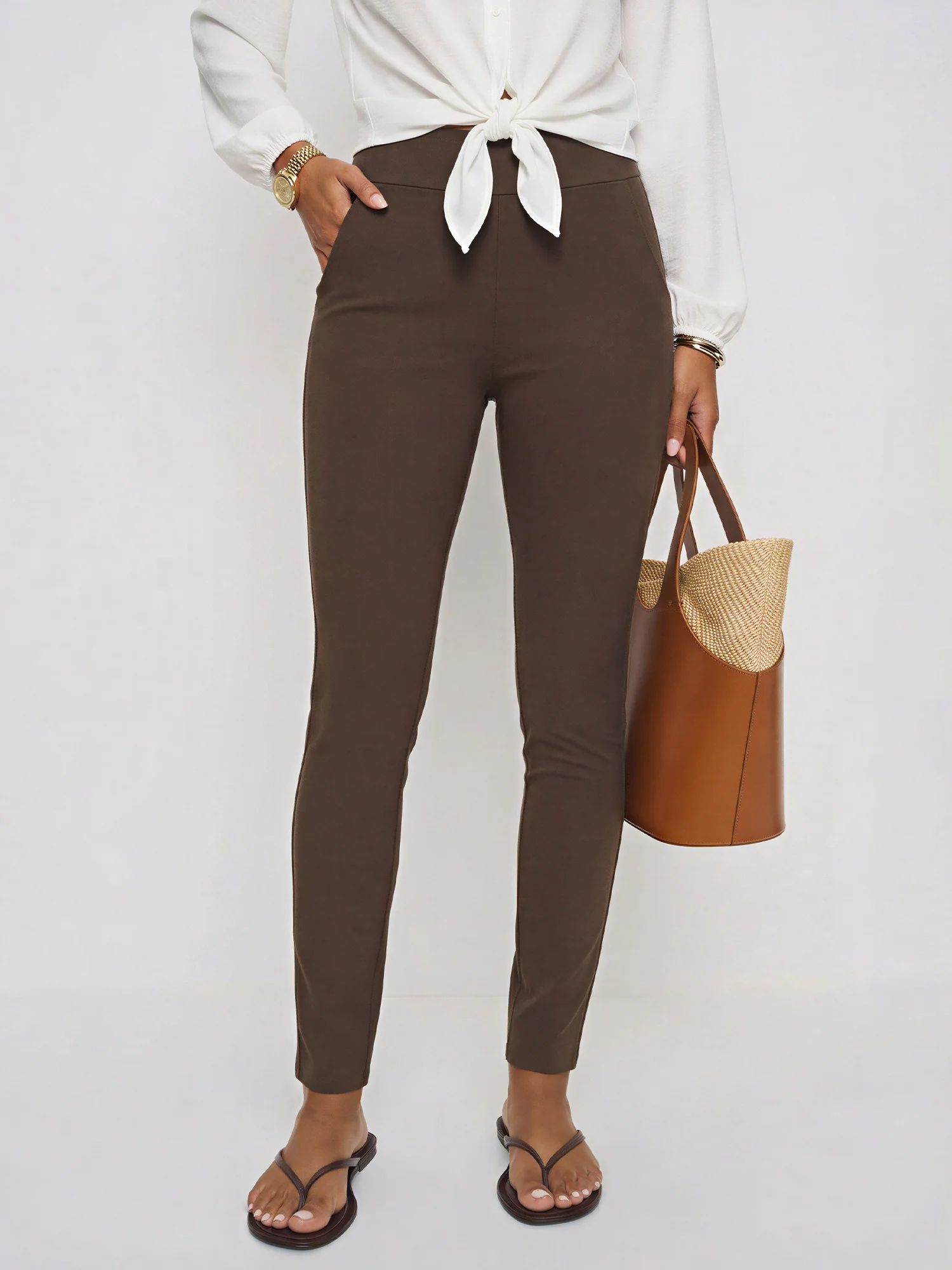 Knit High Rise Skinny Pants With Pockets - Image 7