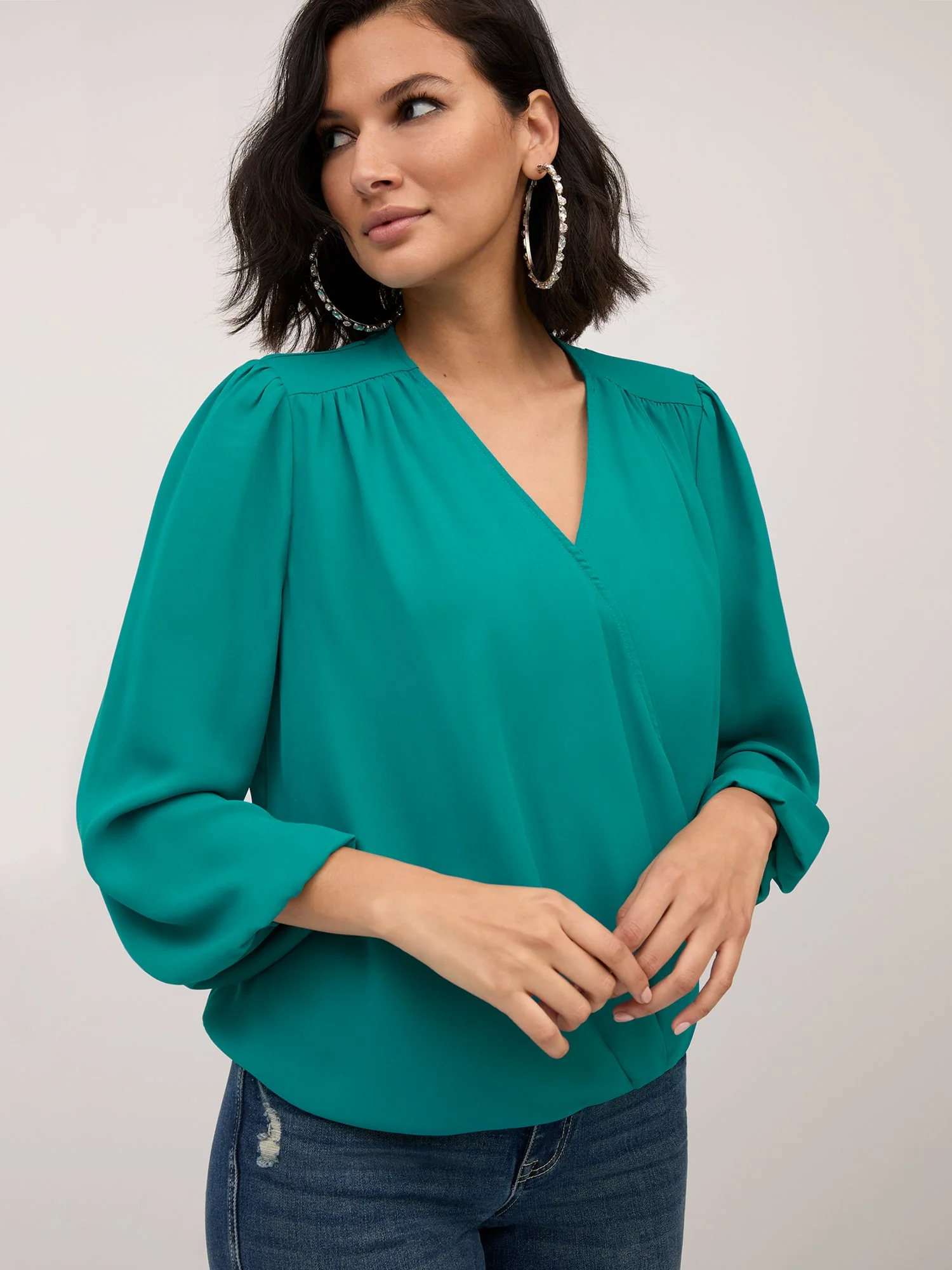Lace-Back V-Neck Surplice Top - Image 2