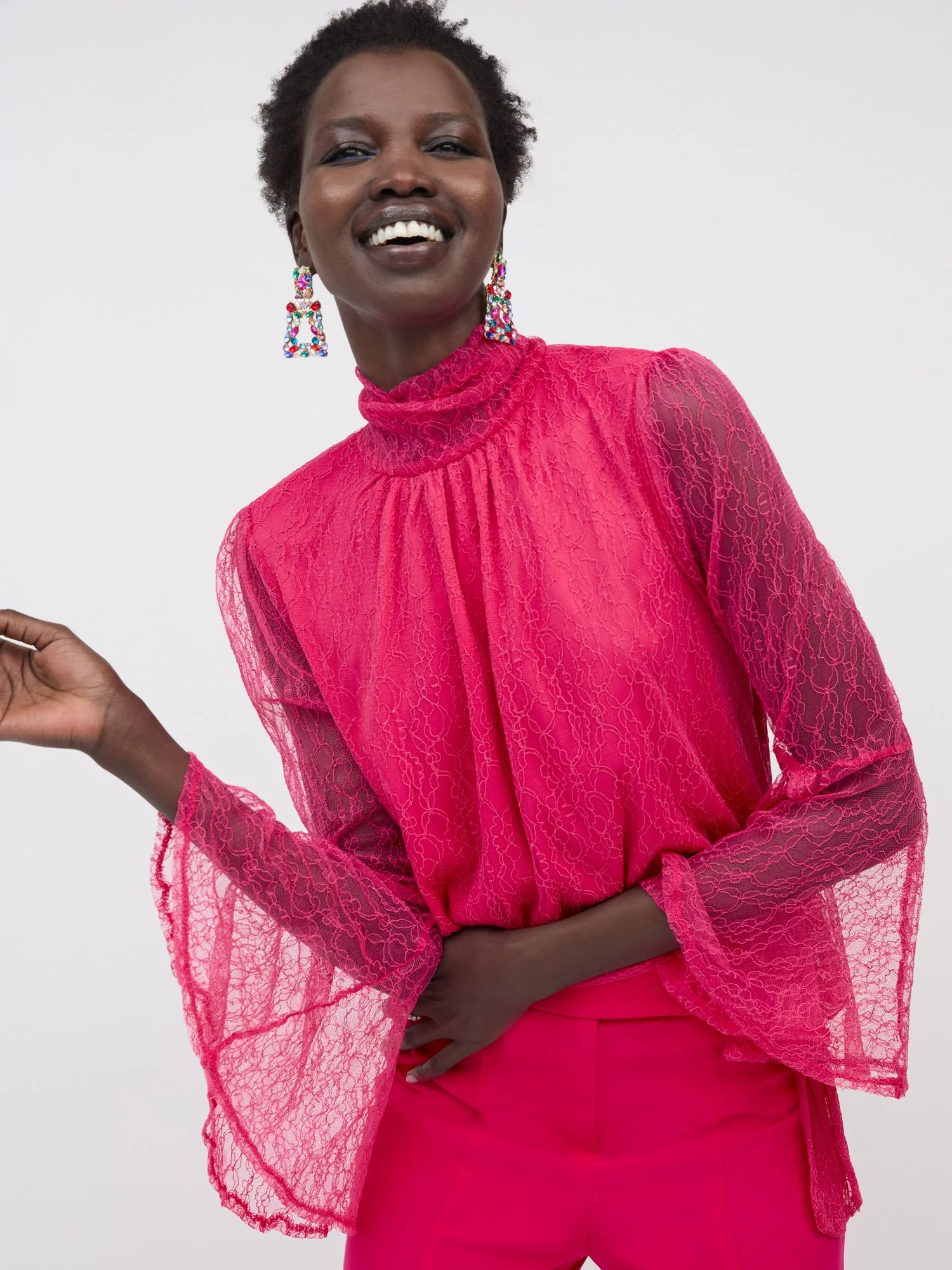 Lace Bell-Sleeve Knit Top