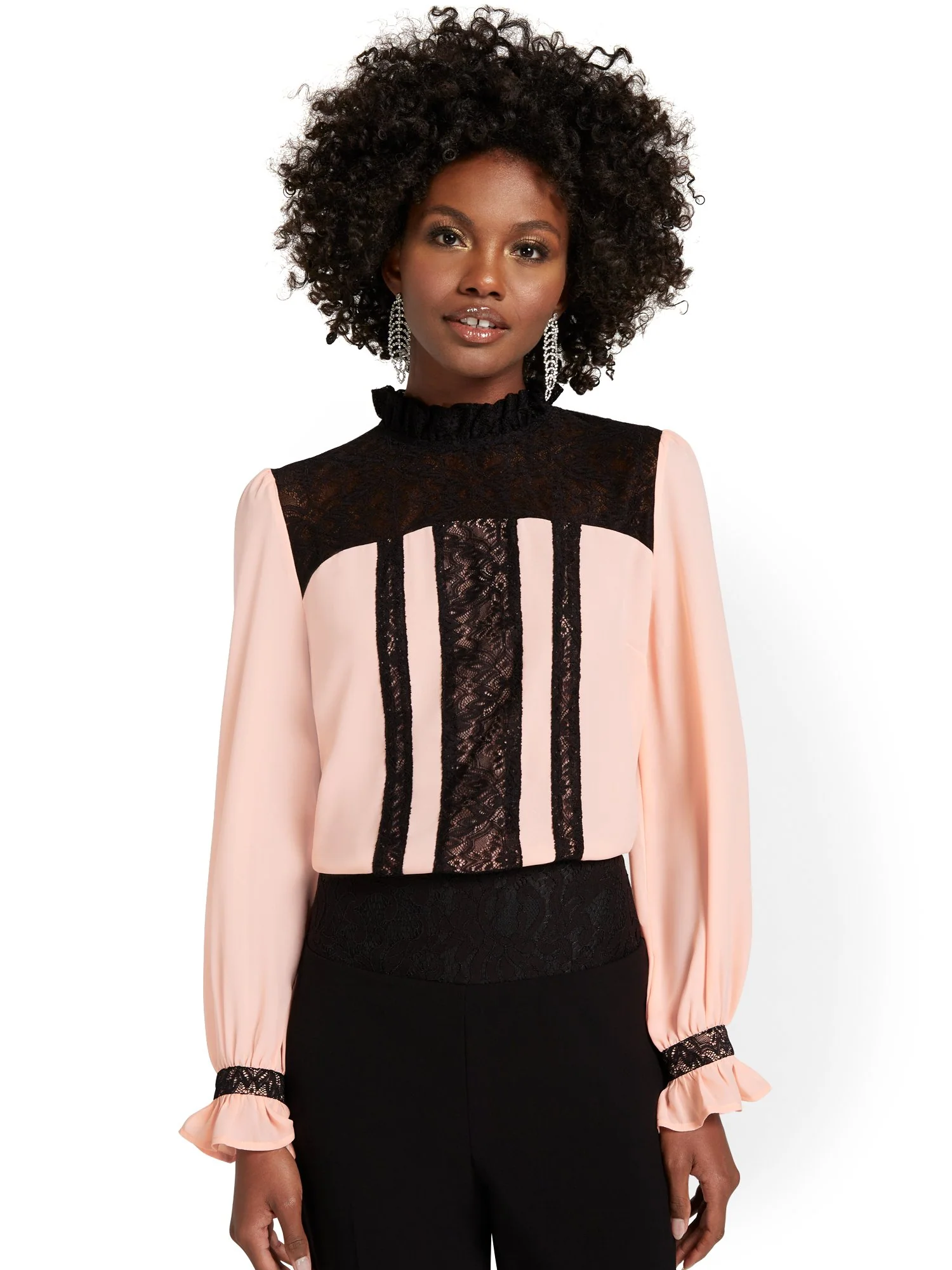 Lace Contrast Blouse - Image 2