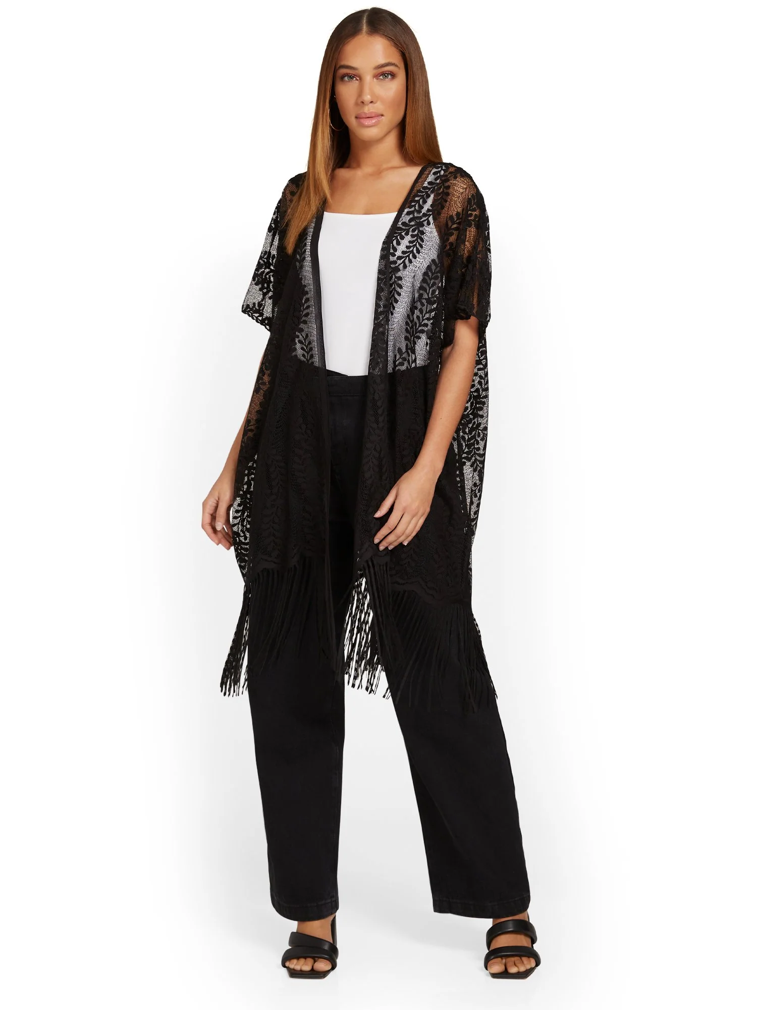 Lace-Detail Fringe-Hem Kimono - Justin Taylor