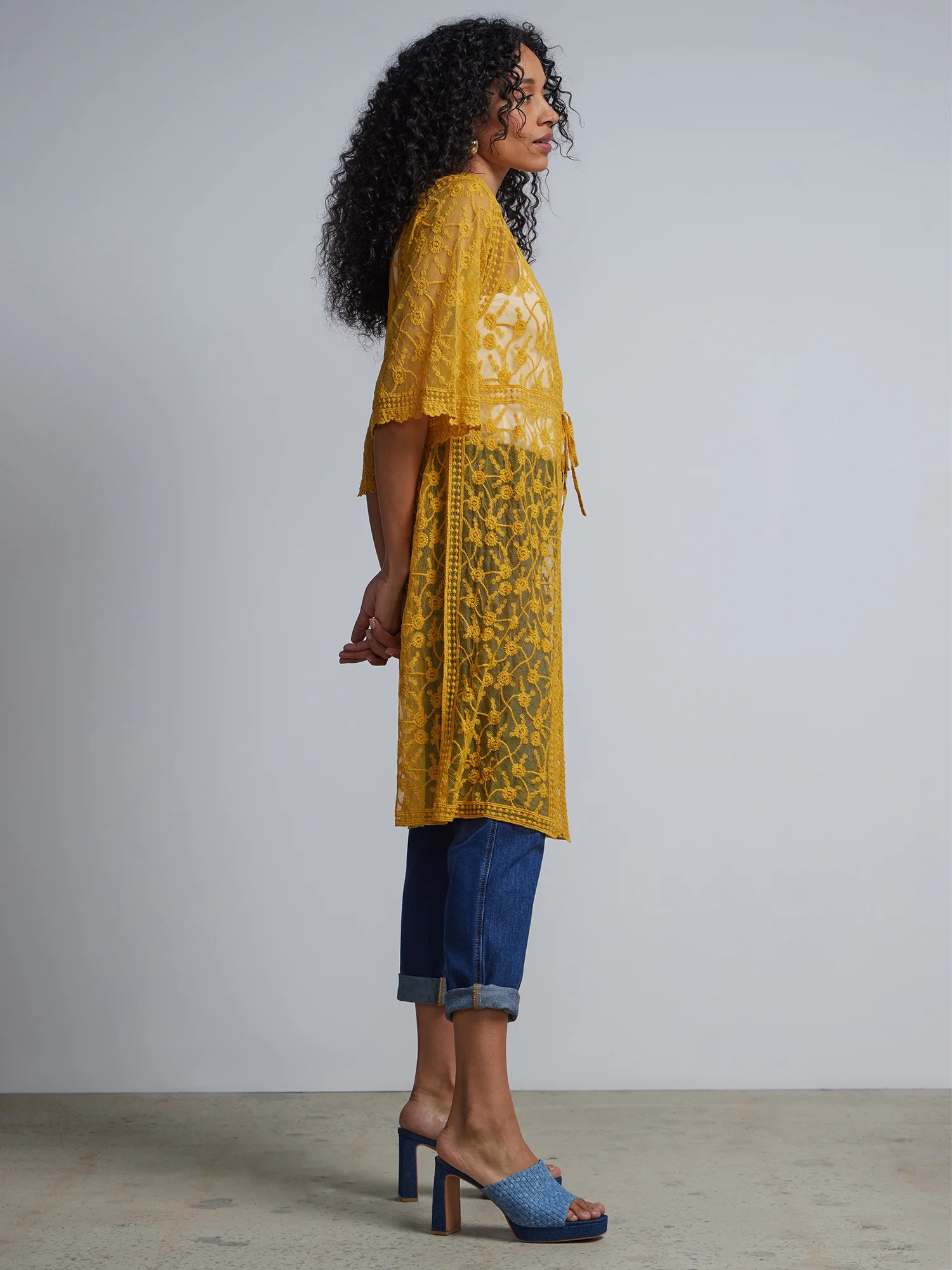 Lace-Embroidered Tie-Front Kimono - Image 7